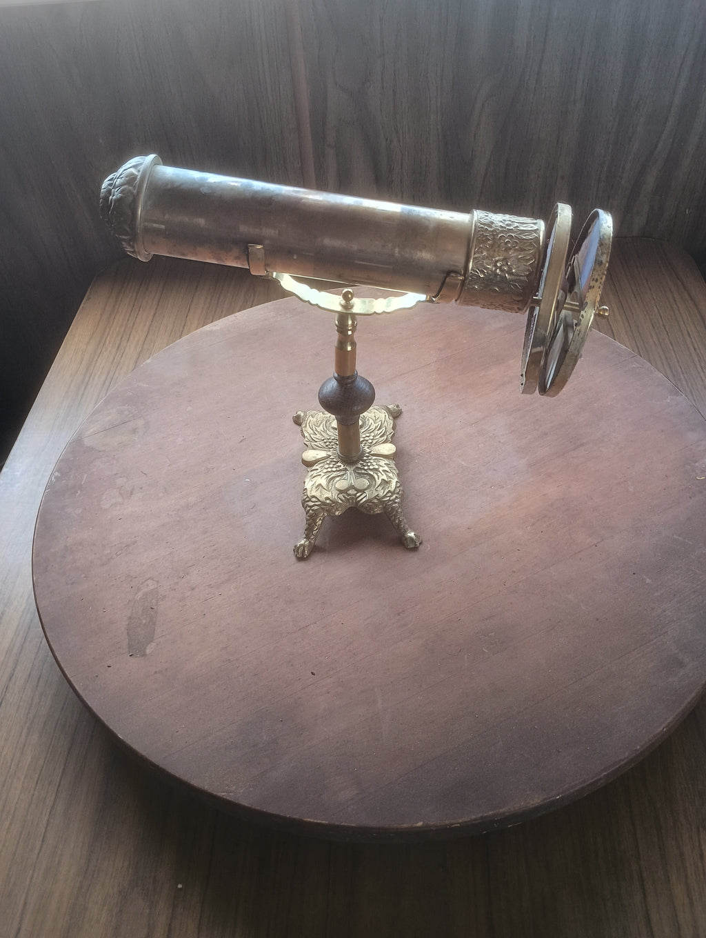 Vintage Handmade Brass & Stained Glass Parlor Tabletop Kaleidoscope