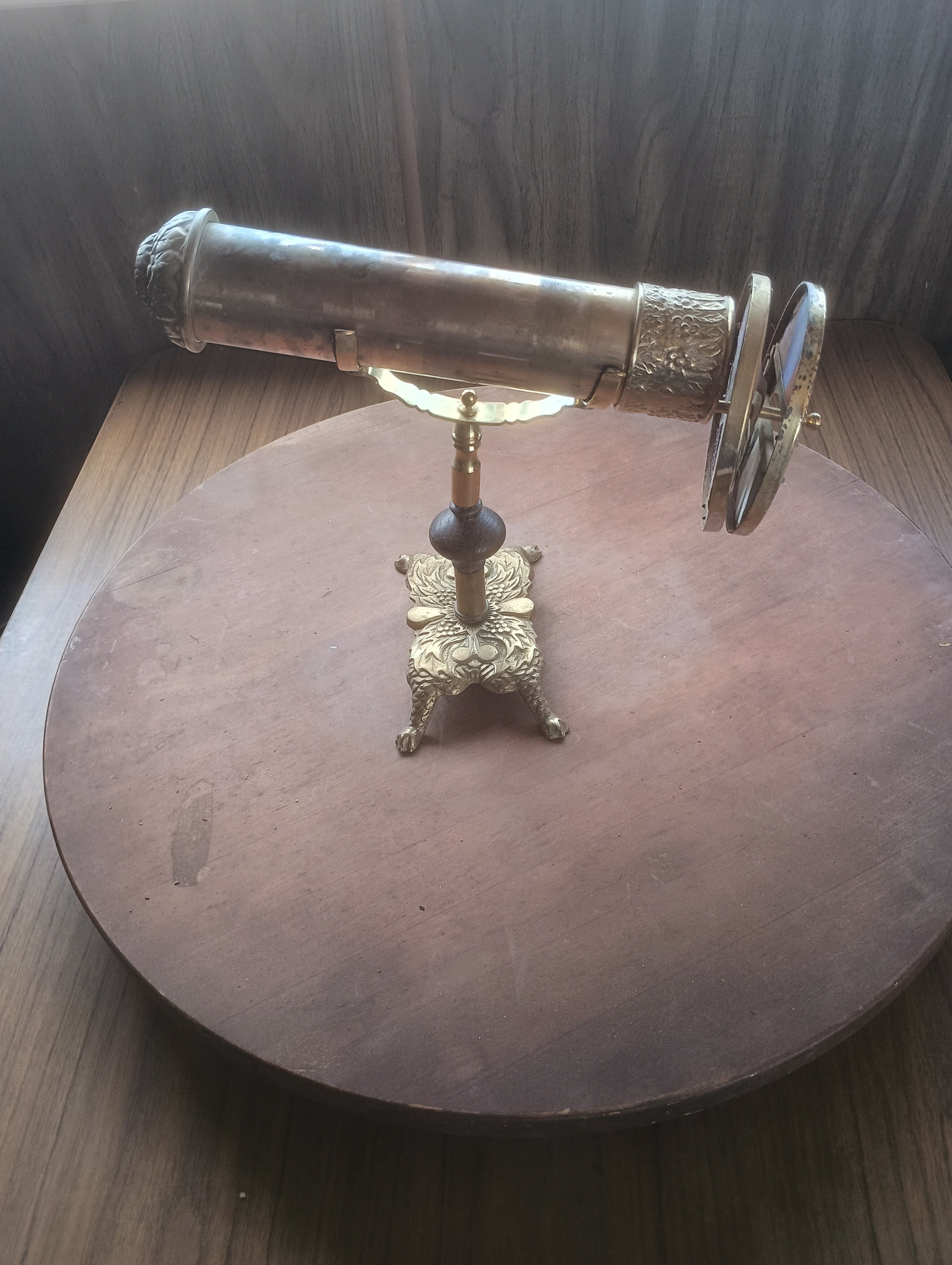 Vintage Handmade Brass & Stained Glass Parlor Tabletop Kaleidoscope