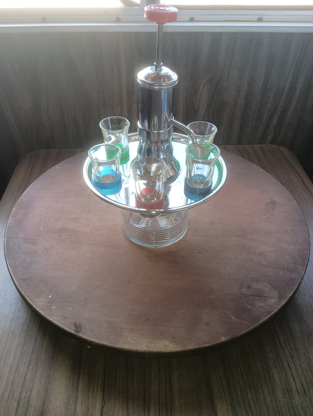 Vintage 1950s Atomic Chrome Liquor Pump Carousel Set