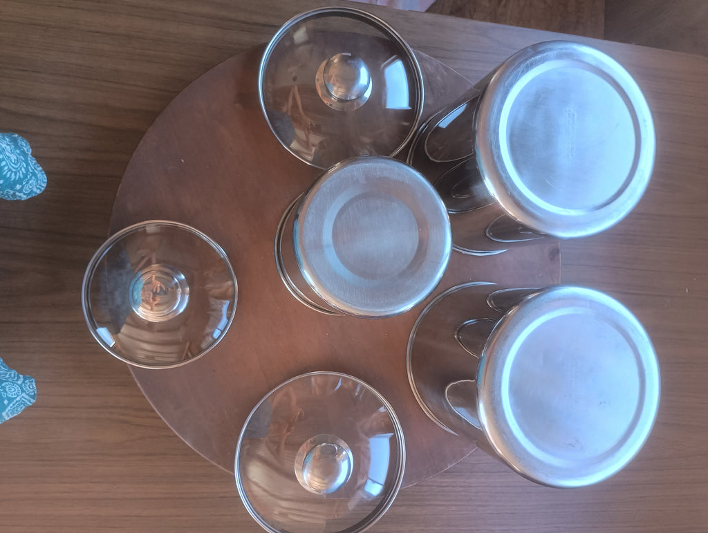 Vintage Williams-Sonoma 18-10 Stainless Steel 3-Piece Canister Set with Glass Lids