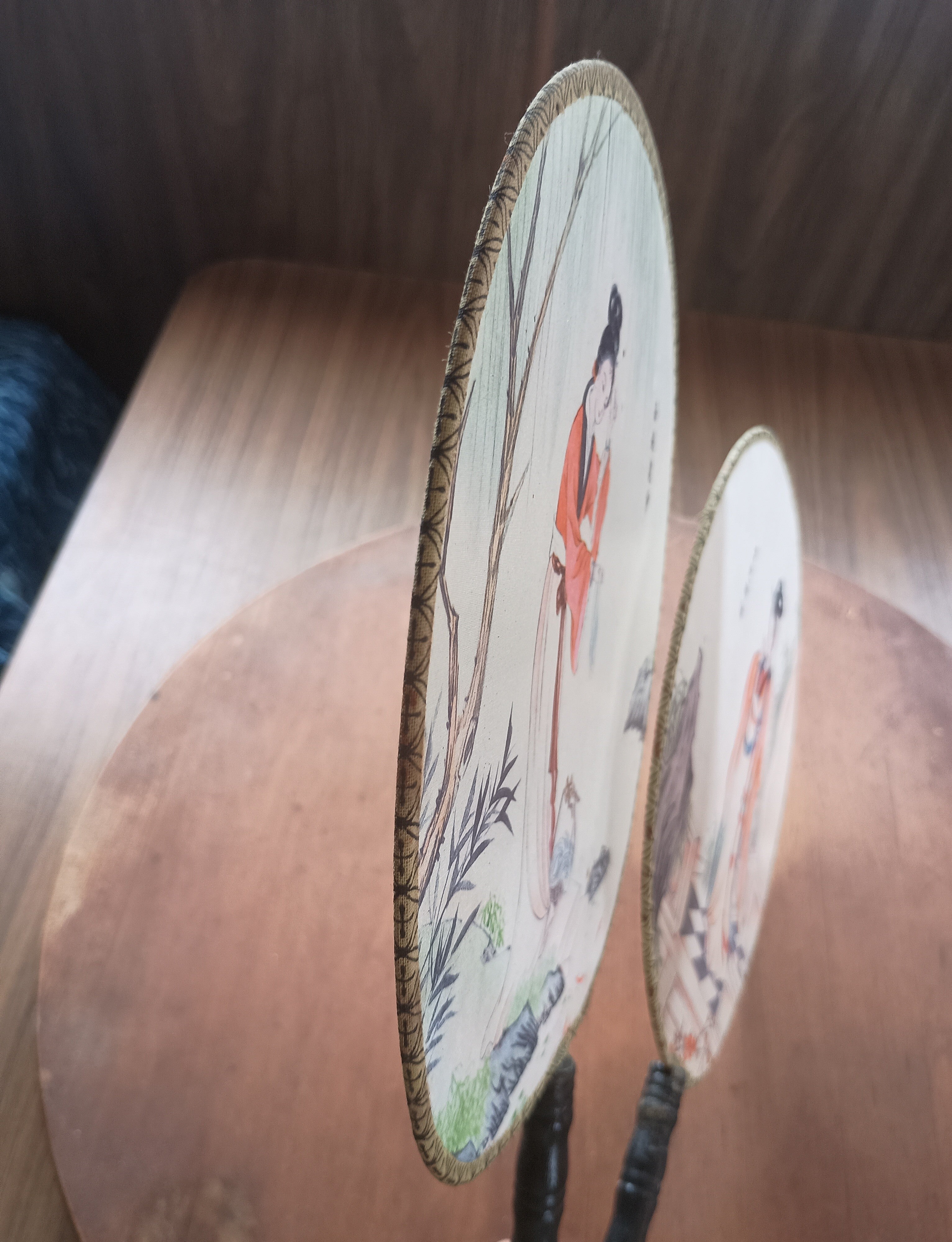 Pair of Vintage Silk "Tuan Shan" Round Hand Fans