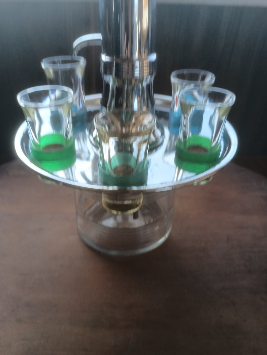 Vintage 1950s Atomic Chrome Liquor Pump Carousel Set