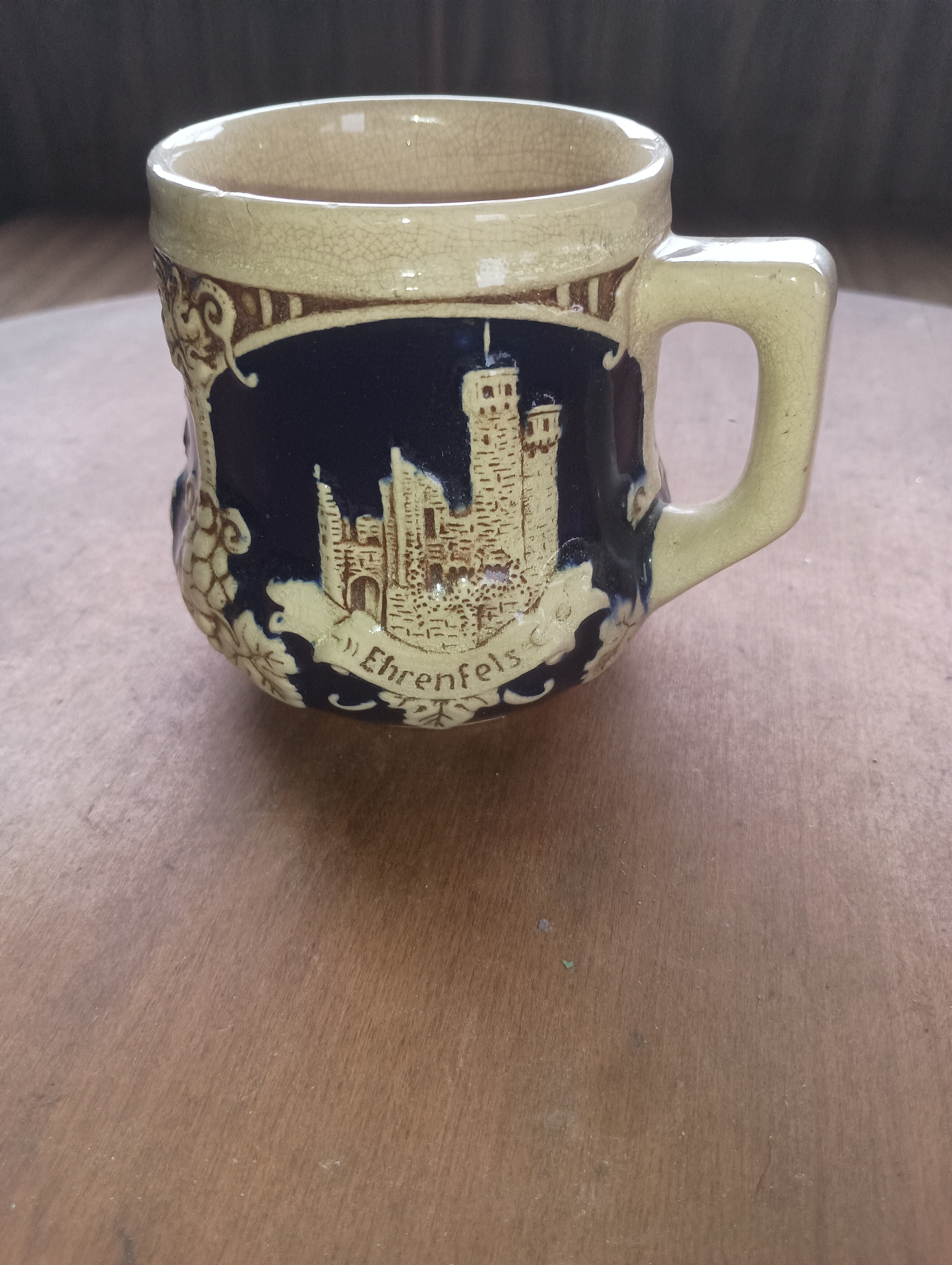 Vintage Gerz German Stoneware Relief Mug - Rhine River Castles (Ehrenfels, Pfalz, Rheinstein)