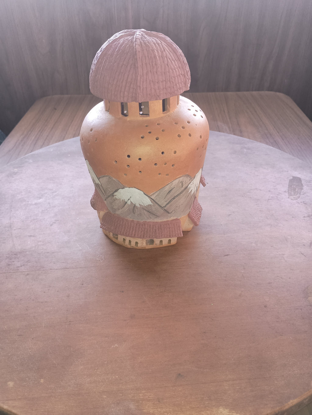 Mountain Village" Hand-Carved Terracotta Lantern