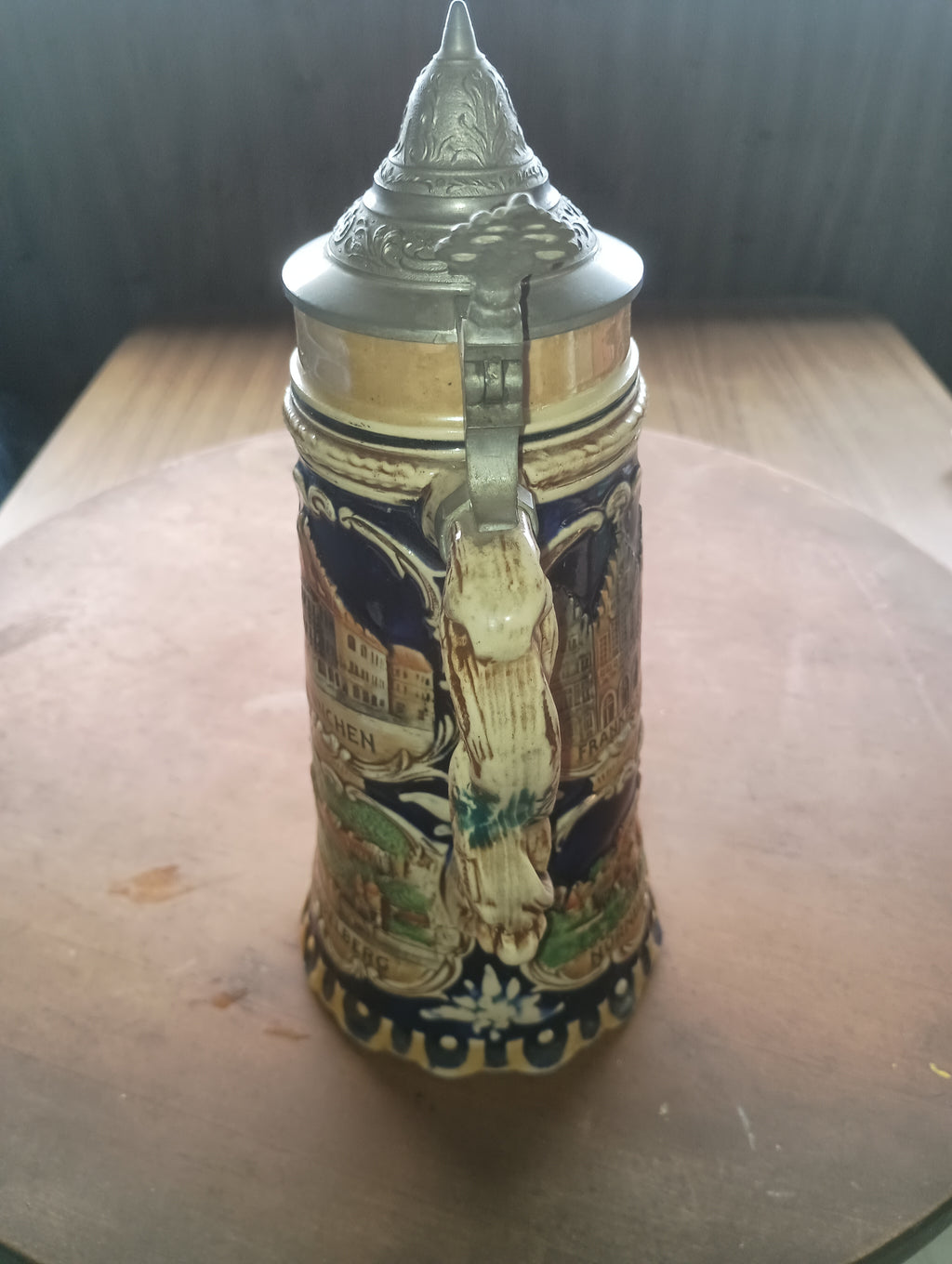 Grand 12" "Cities of Germany" Relief Stein with Pewter Lid