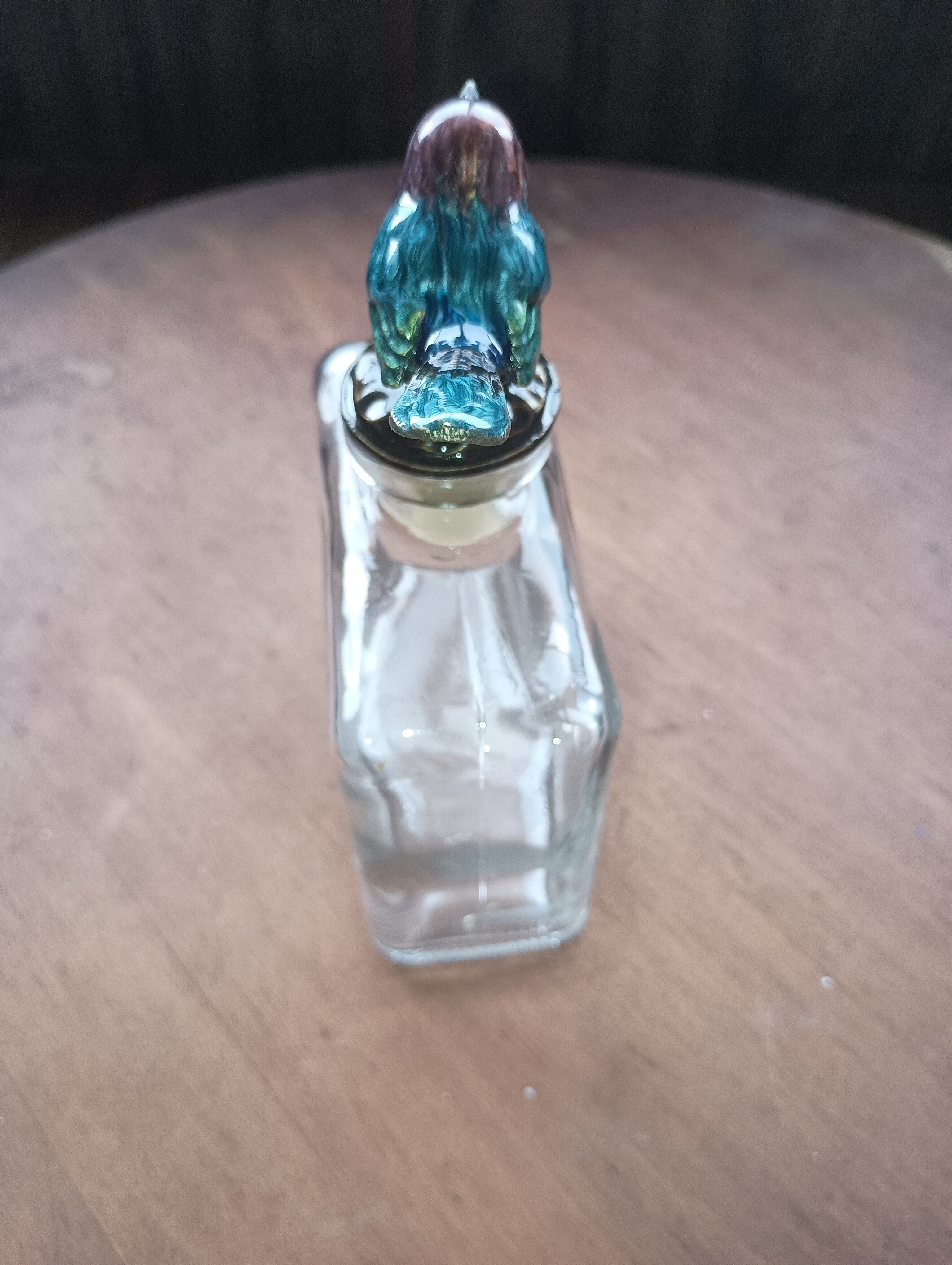 Vintage Enameled Bluebird Glass Decanter / Perfume Bottle