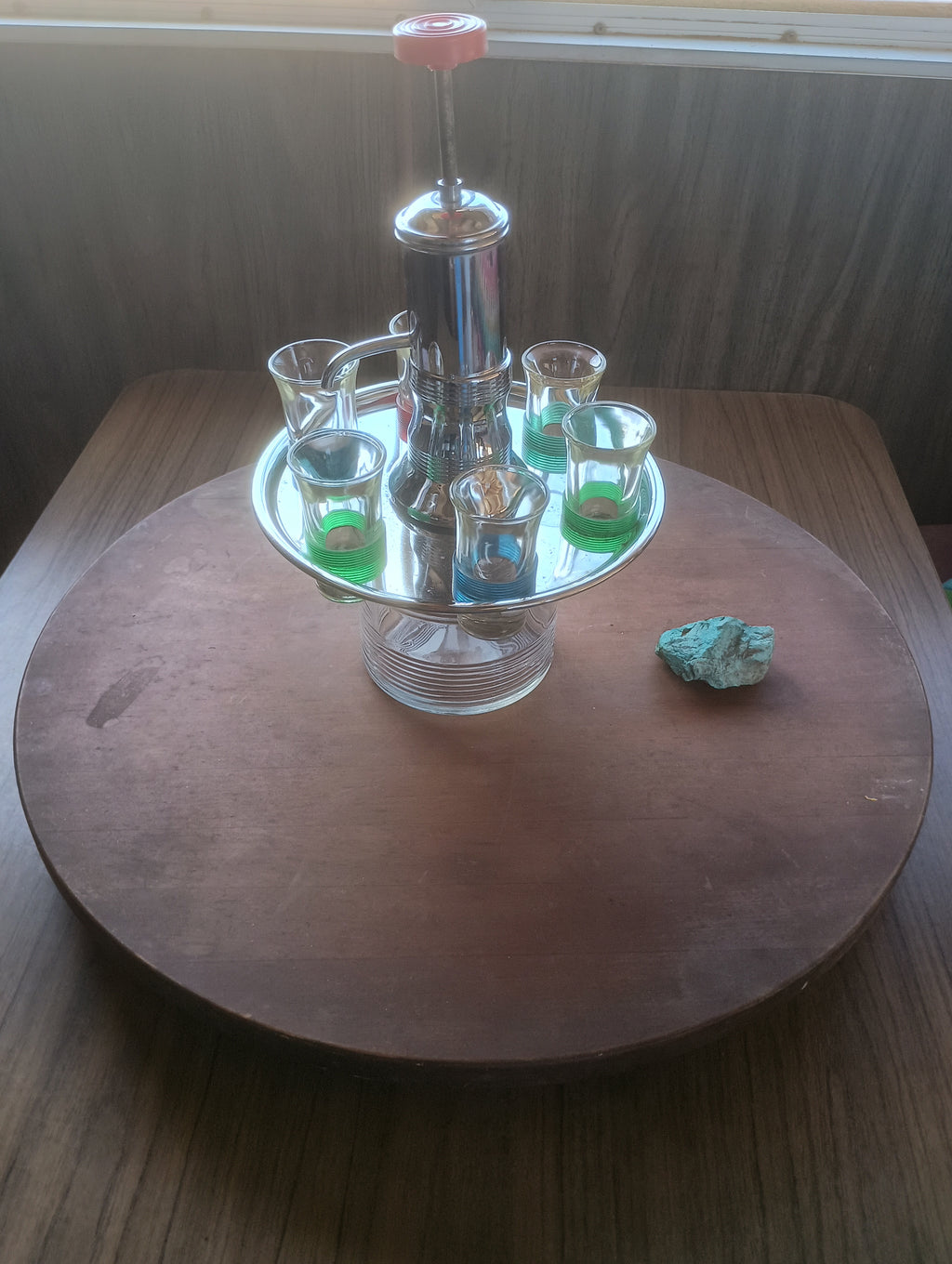 Vintage 1950s Atomic Chrome Liquor Pump Carousel Set