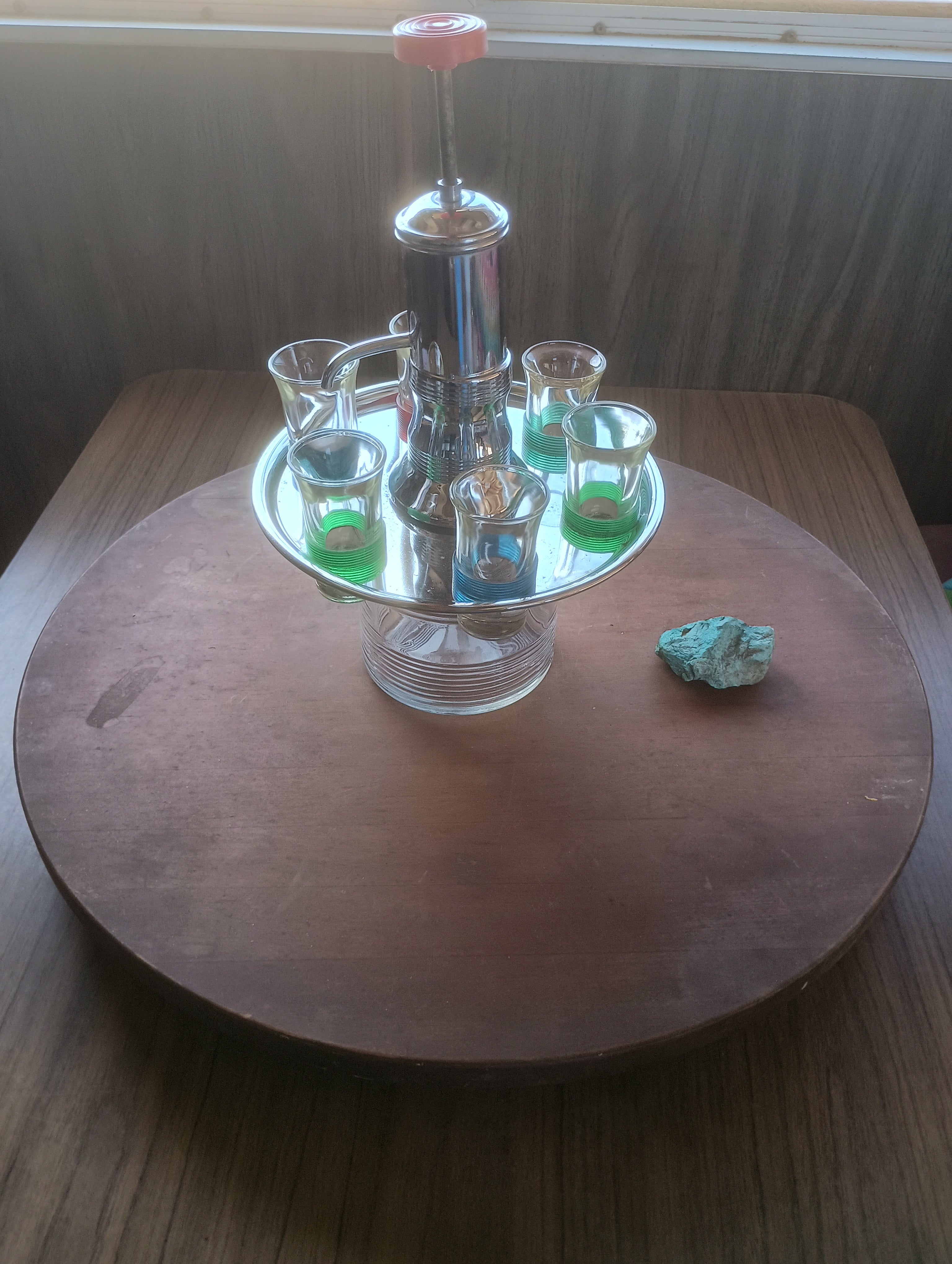 Vintage 1950s Atomic Chrome Liquor Pump Carousel Set
