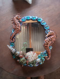 "Creature Creature" Hand-Sculpted Seahorse Fantasy Mirror & Ceramic Conch Soap Dish Set