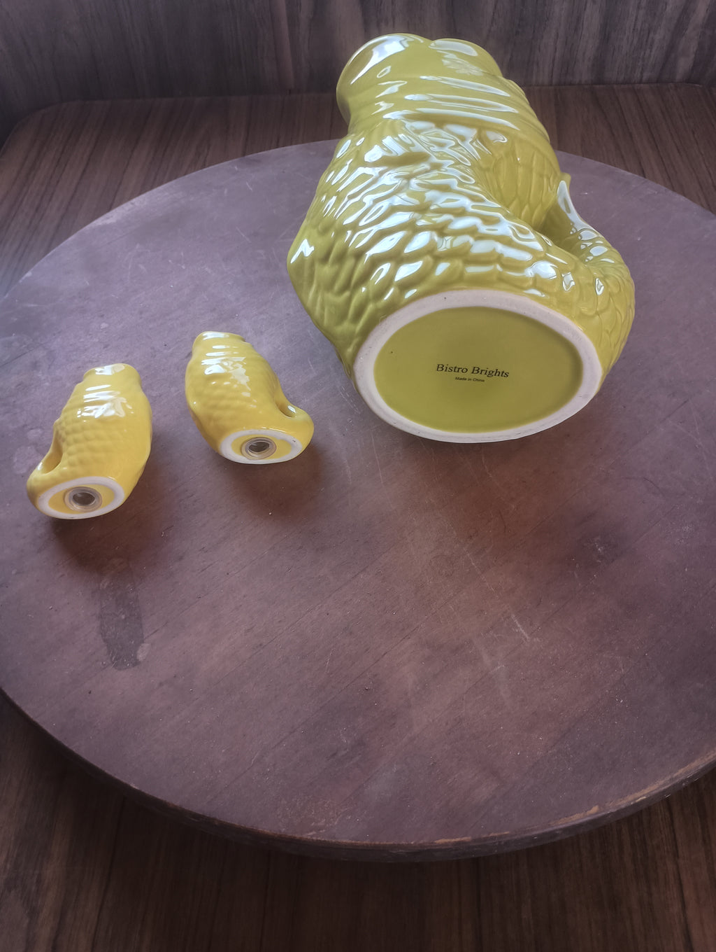 "Bistro Brights" Chartreuse Fish Gluggle Pitcher & Yellow Fish Salt/Pepper Shaker Set