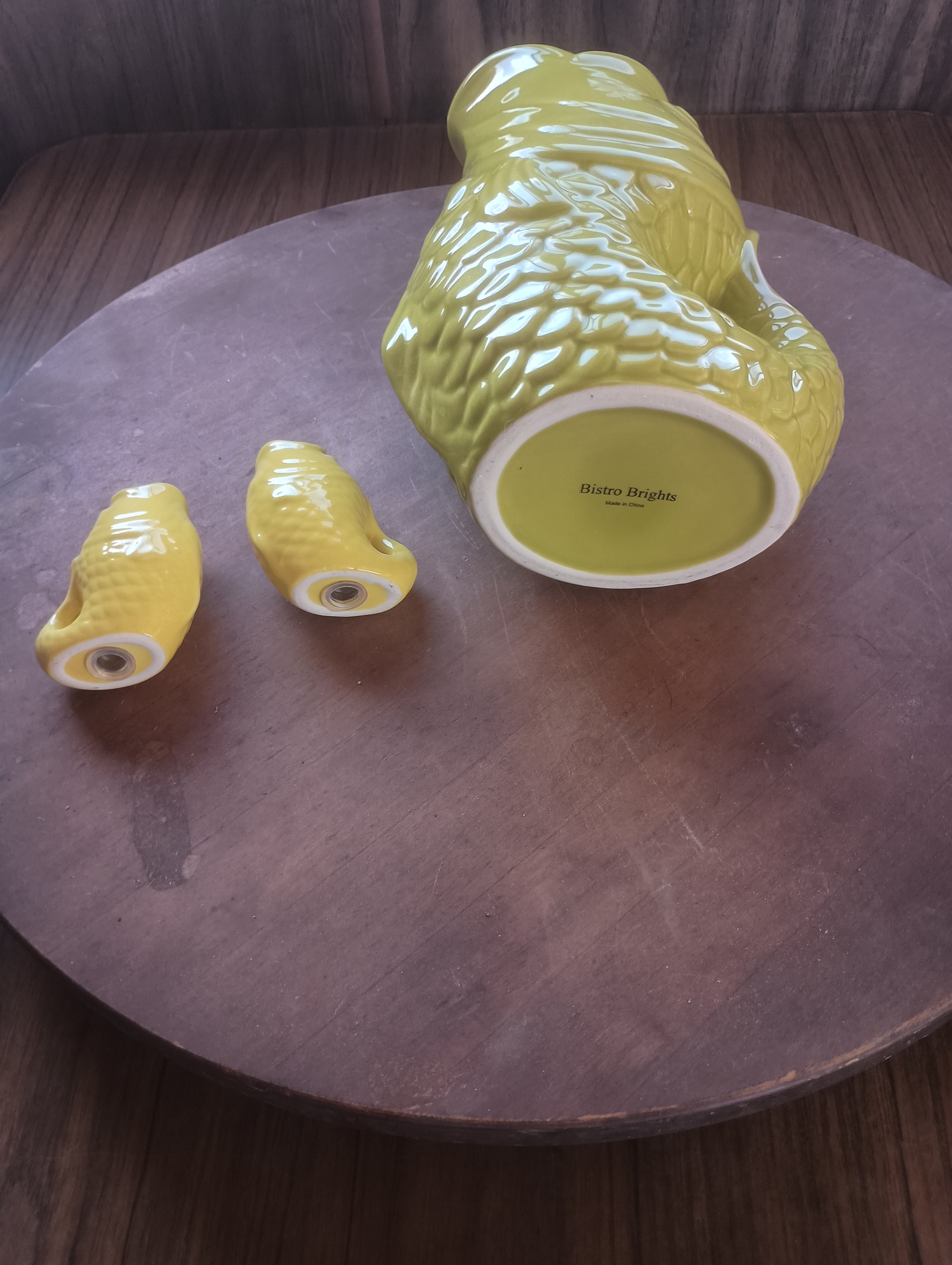 "Bistro Brights" Chartreuse Fish Gluggle Pitcher & Yellow Fish Salt/Pepper Shaker Set