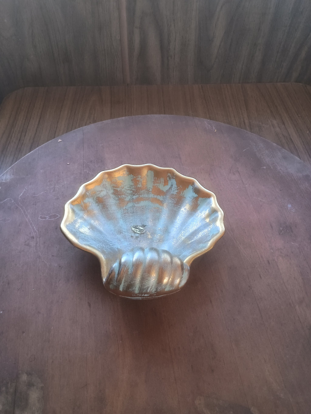 Vintage Mid-Century Stangl Pottery Iridescent Gold & Turquoise Shell Dish - #4018