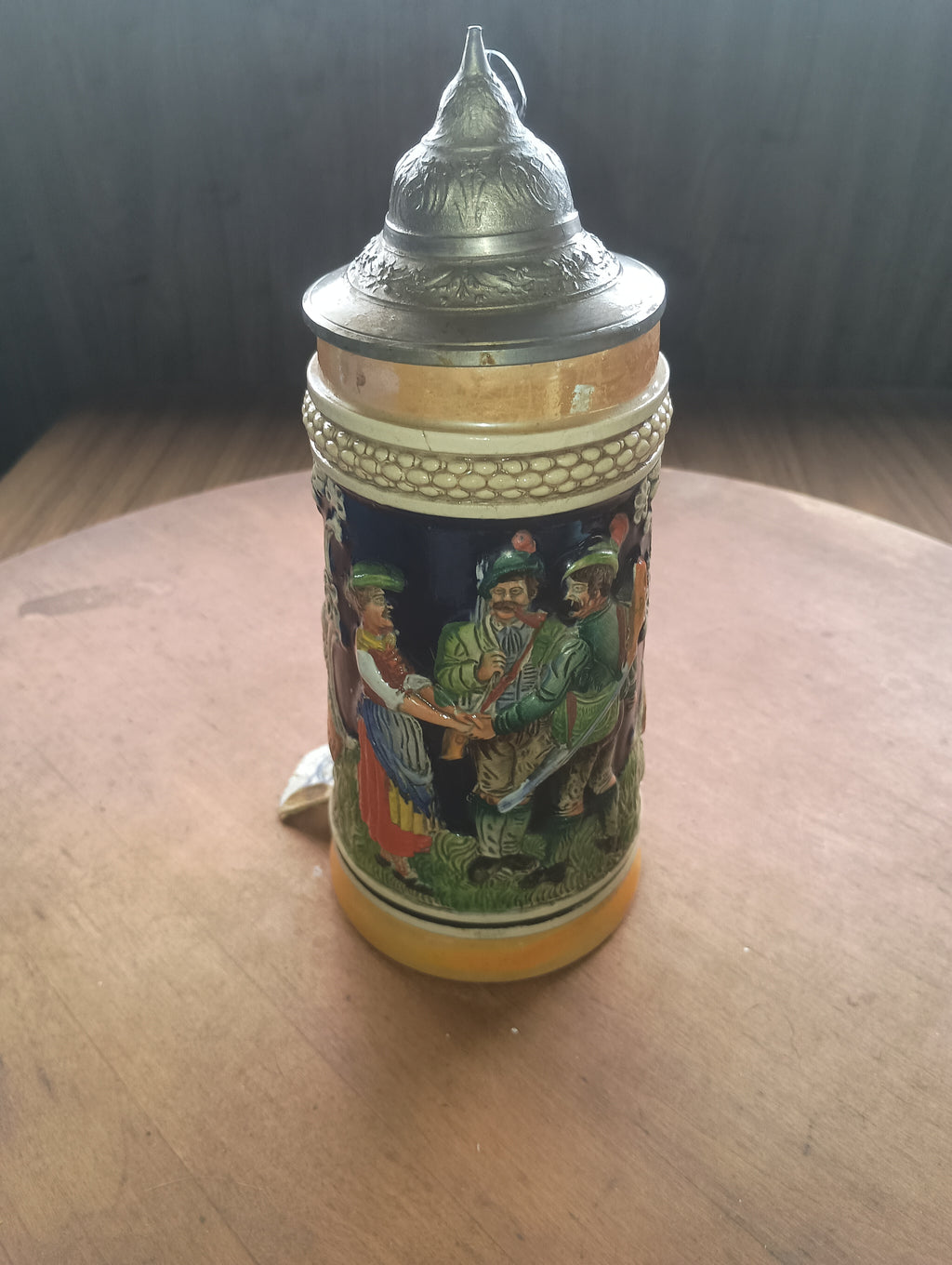 Authentic Gerz "Bier, Lieb u. Lied" Relief Stein with Original Factory Tag
