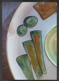 Vintage Mid-Century Hand-Painted Ceramic Charcuterie Platter with Built-In Dip Bowl