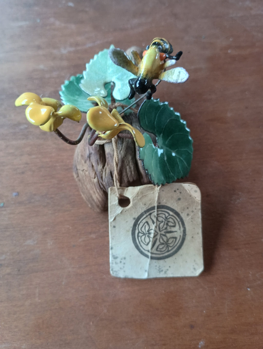Signed Norman Brumm Enamel-on Copper Honeybee & Wildflower Sculpture