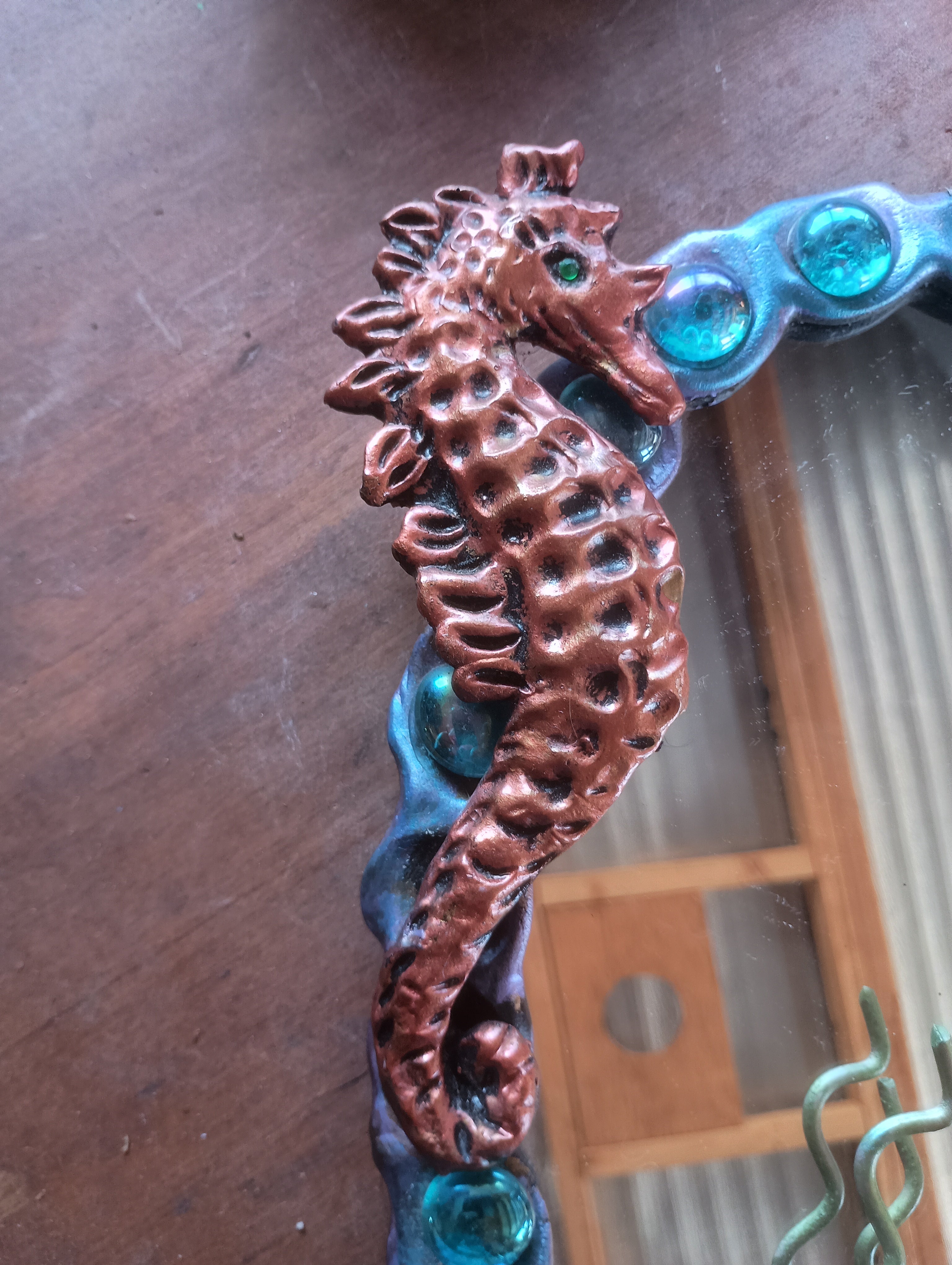 "Creature Creature" Hand-Sculpted Seahorse Fantasy Mirror & Ceramic Conch Soap Dish Set