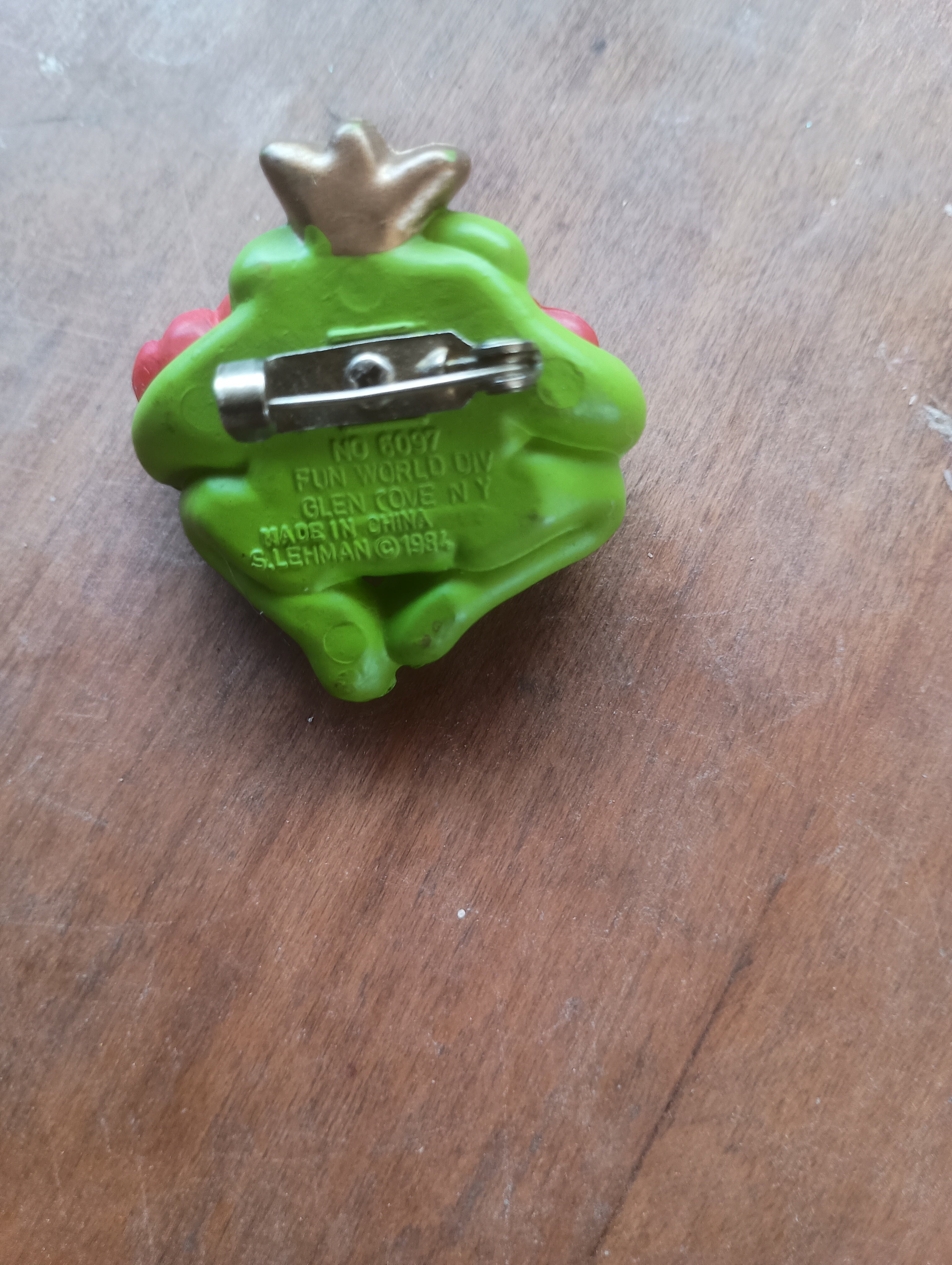 Vintage 1985 Whimsical "Frog Prince" Novelty Clay Valentine Brooch Pin