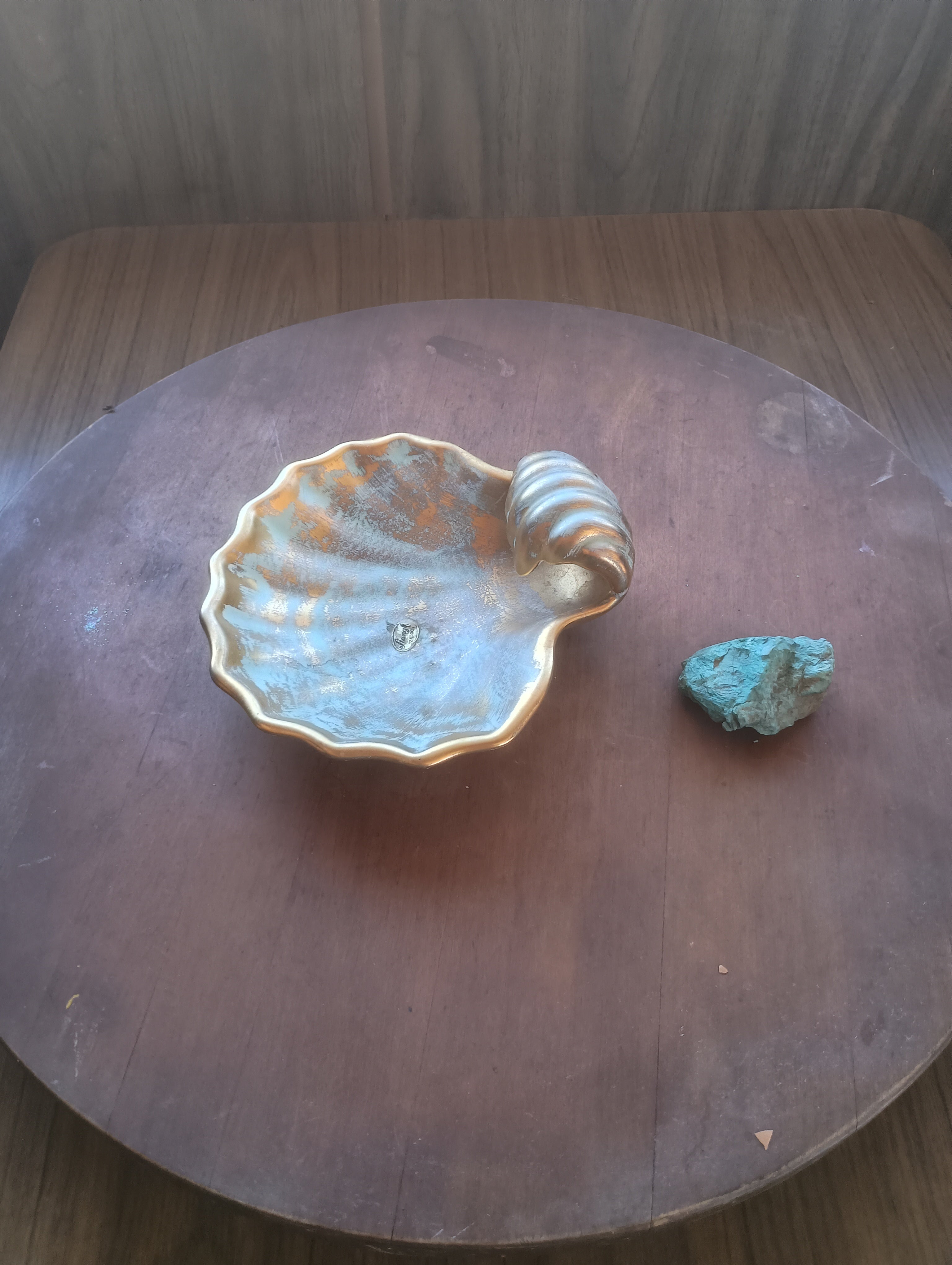 Vintage Mid-Century Stangl Pottery Iridescent Gold & Turquoise Shell Dish - #4018