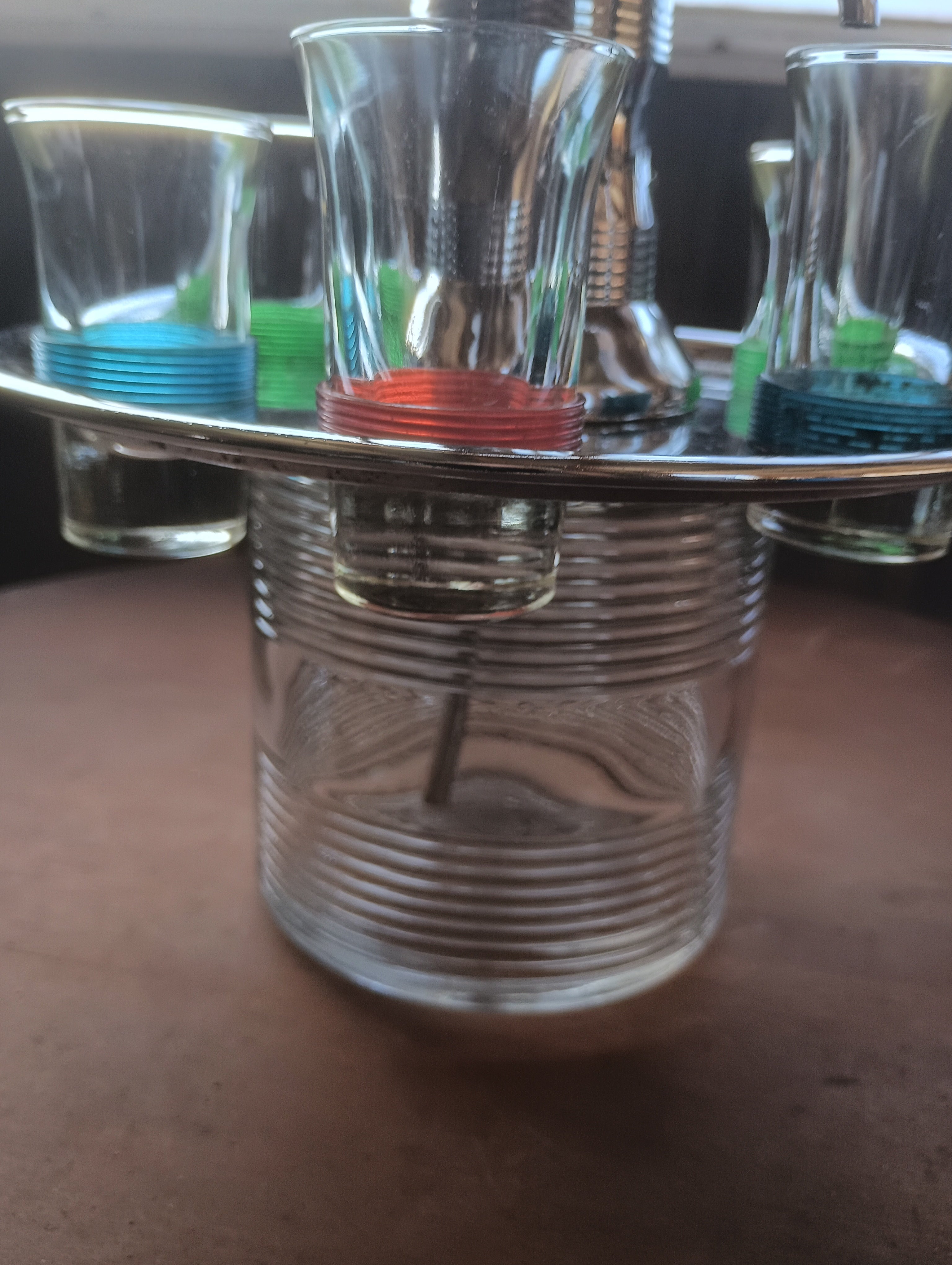 Vintage 1950s Atomic Chrome Liquor Pump Carousel Set