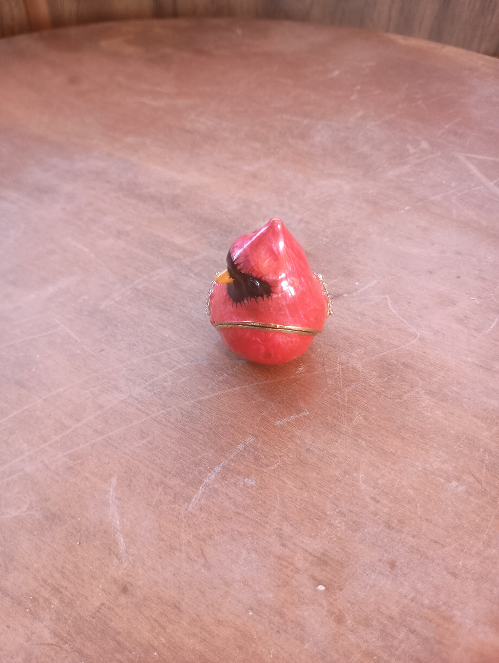 Bejeweled Red Cardinal Enamel Trinket Box - Rhinestone Accented Keepsake