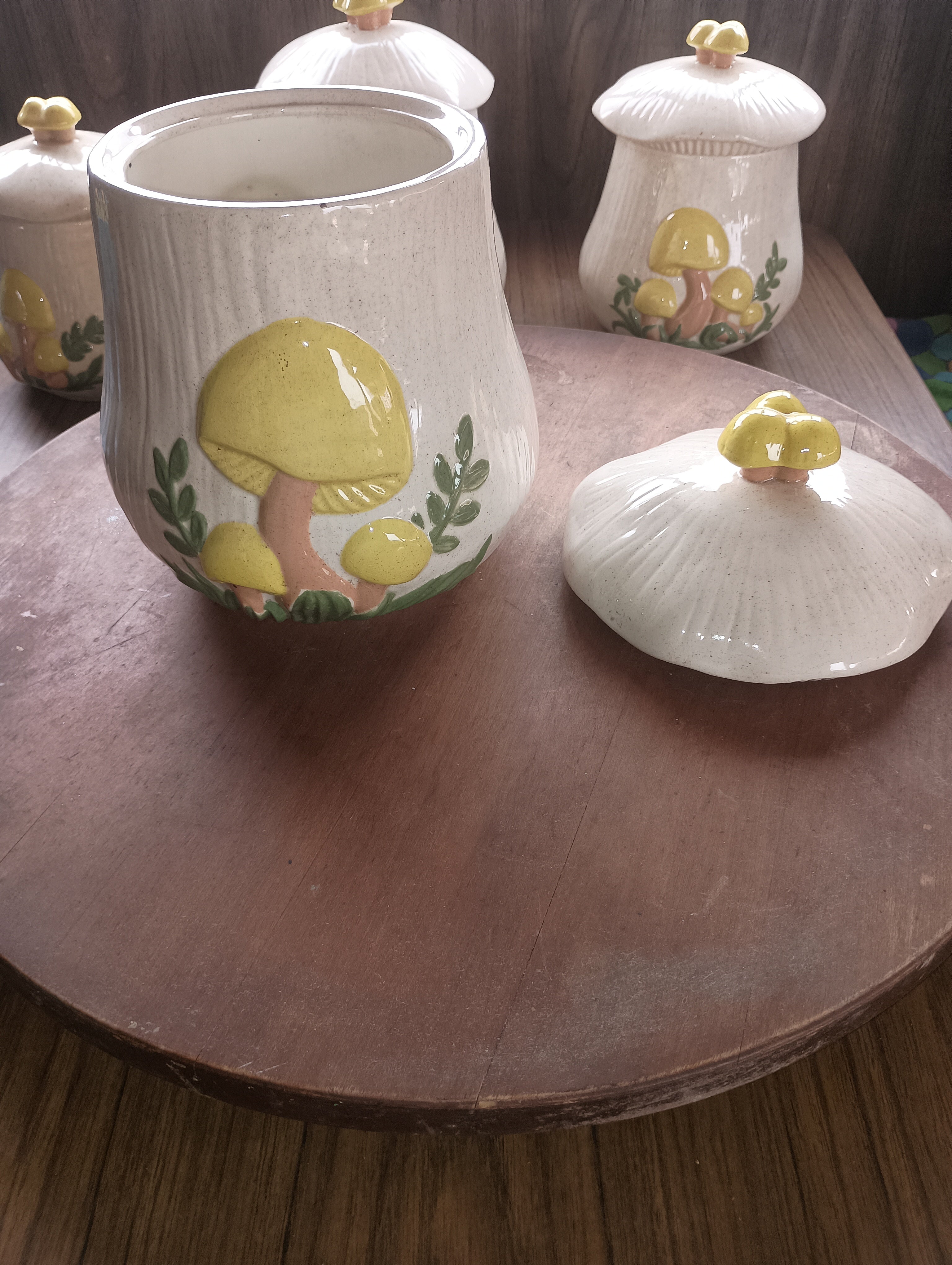 Vintage 1970s Arnel’s Ceramic Mushroom Canister Set (4-Piece)