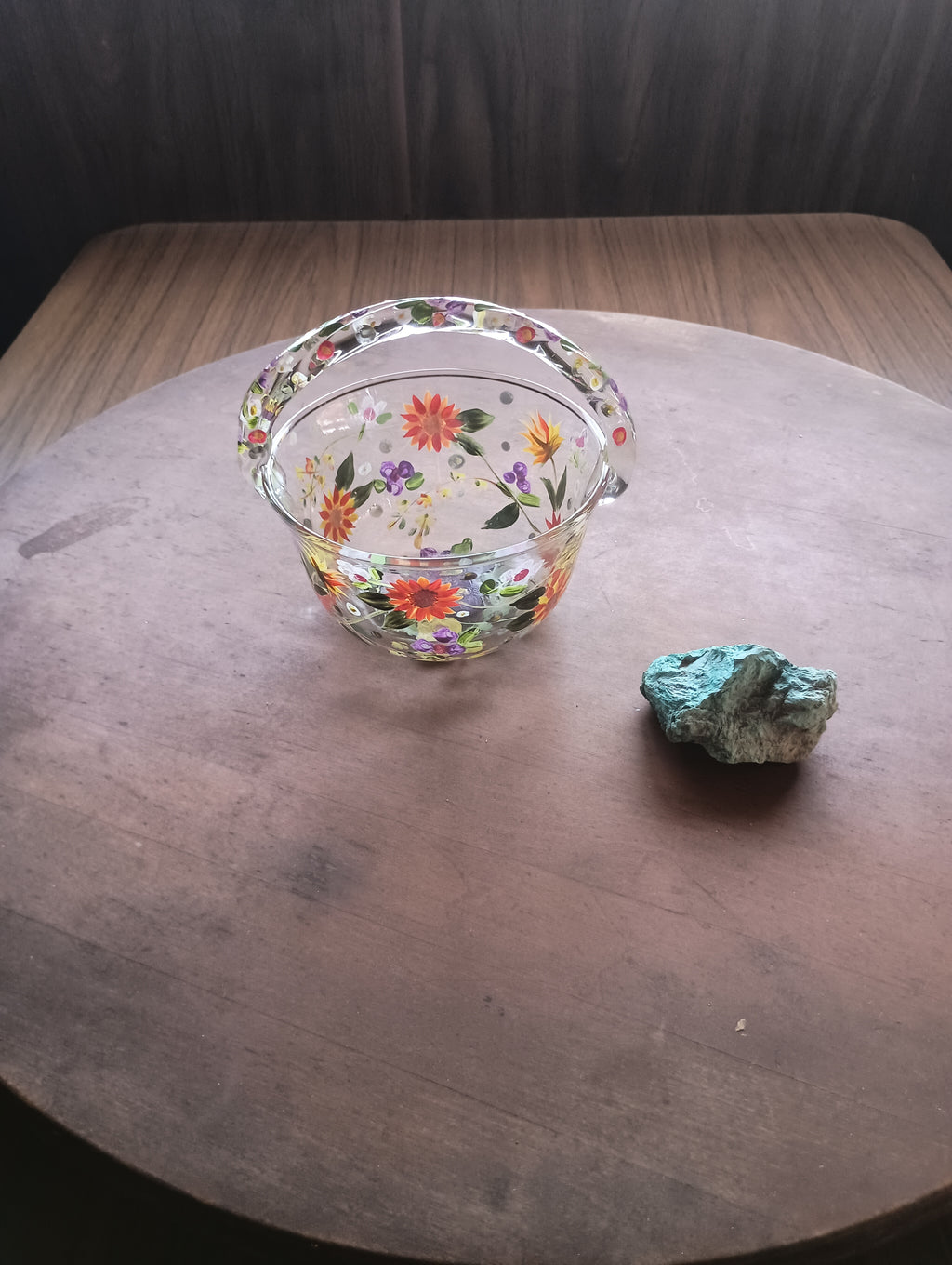 Hand-Painted "Wildflower Meadow" Glass Basket & Candle Holder Set