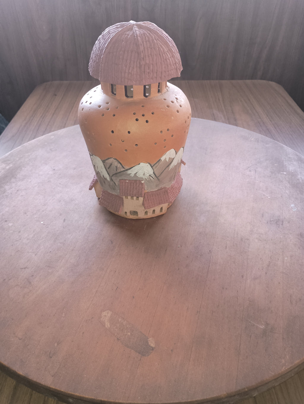 Mountain Village" Hand-Carved Terracotta Lantern