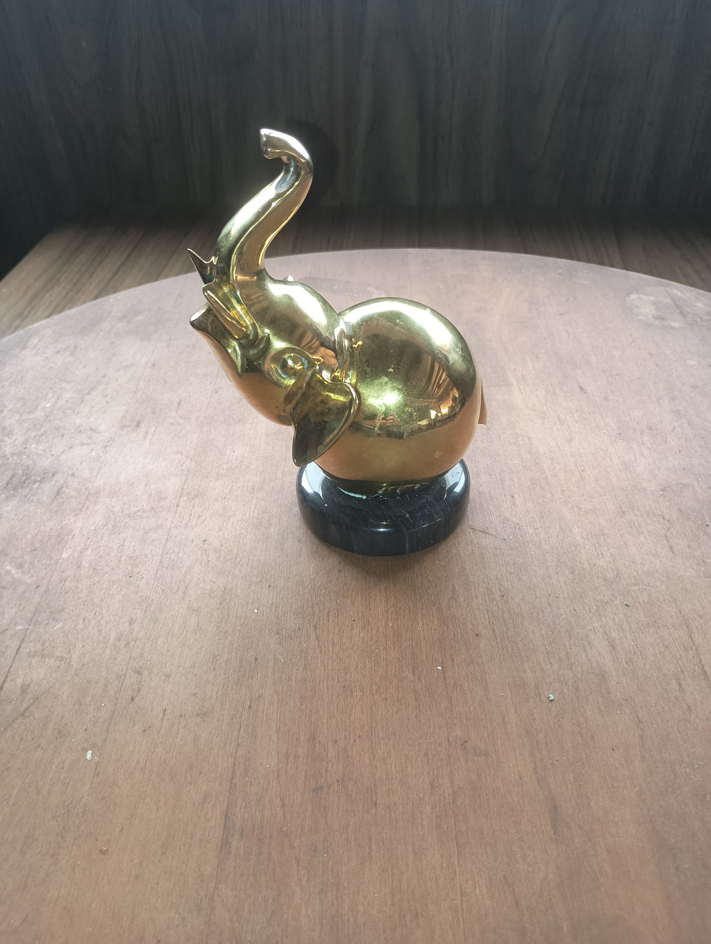 Vintage Polished Brass Elephant on Solid Marble Base