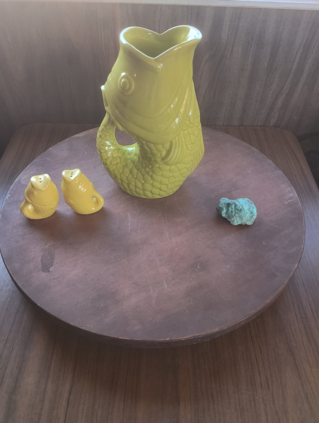 "Bistro Brights" Chartreuse Fish Gluggle Pitcher & Yellow Fish Salt/Pepper Shaker Set