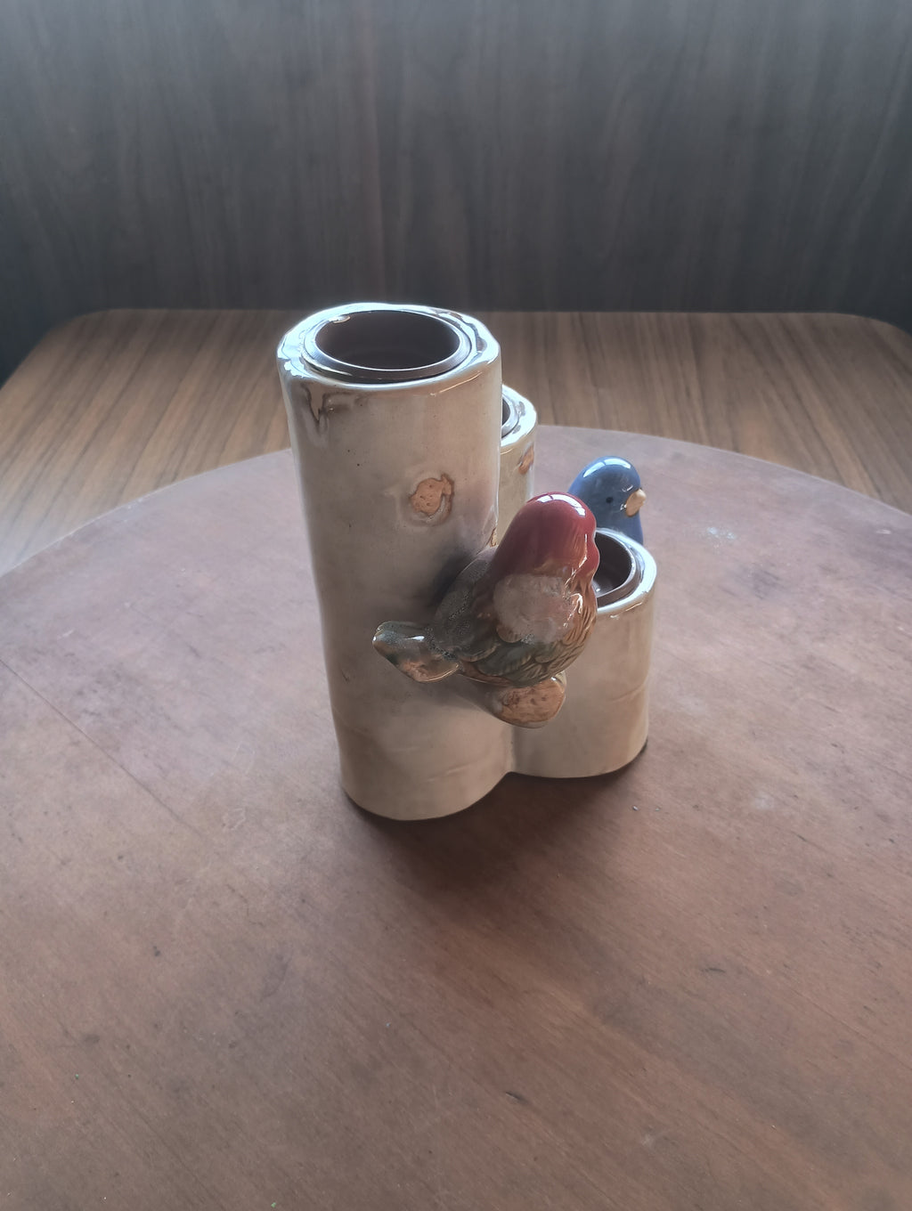 Artisan Birch Log & Songbird Triple Candle Holder