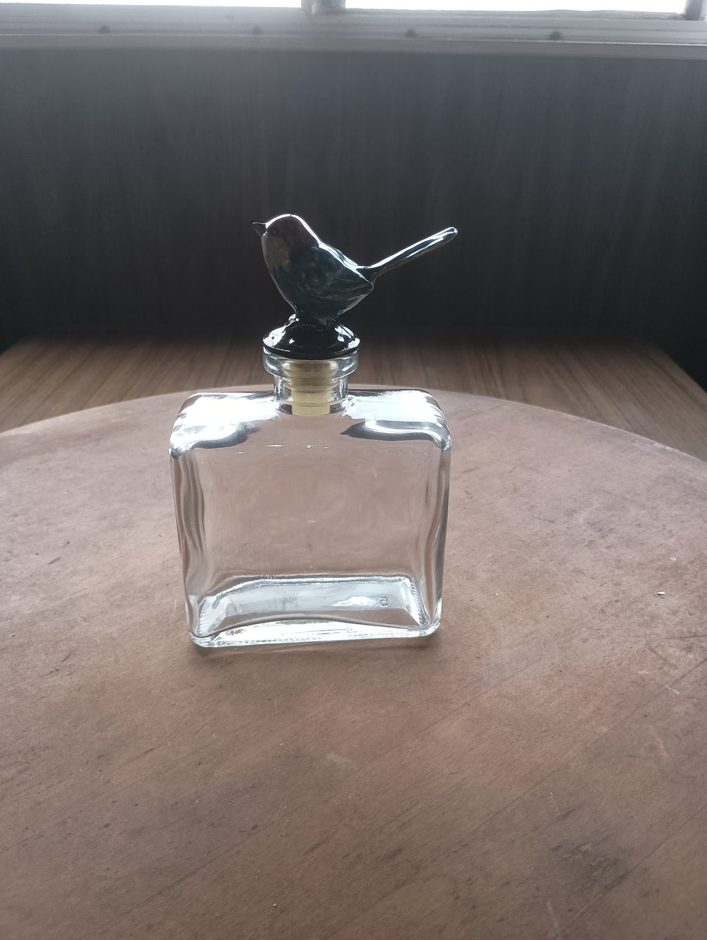 Vintage Enameled Bluebird Glass Decanter / Perfume Bottle