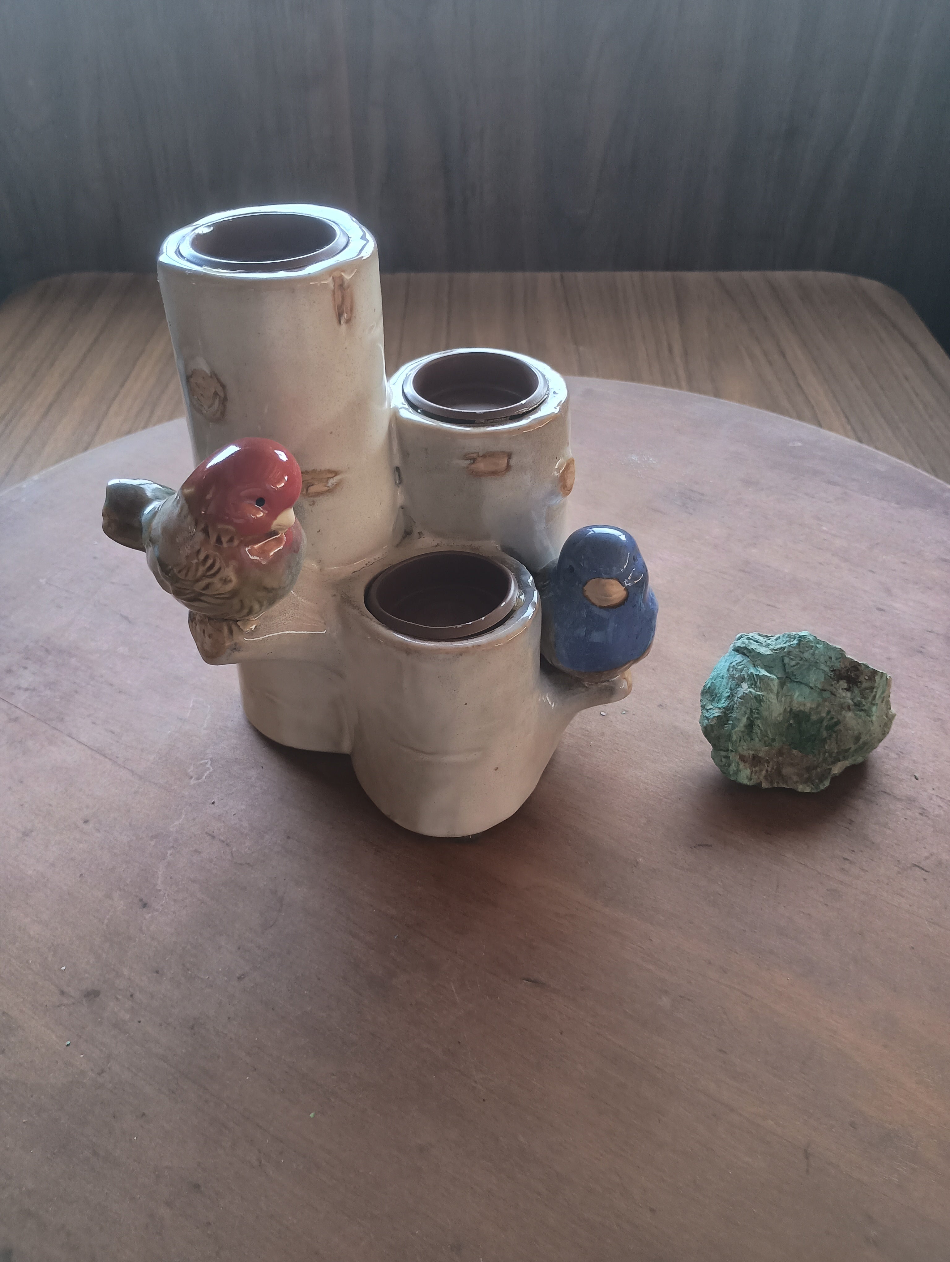 Artisan Birch Log & Songbird Triple Candle Holder