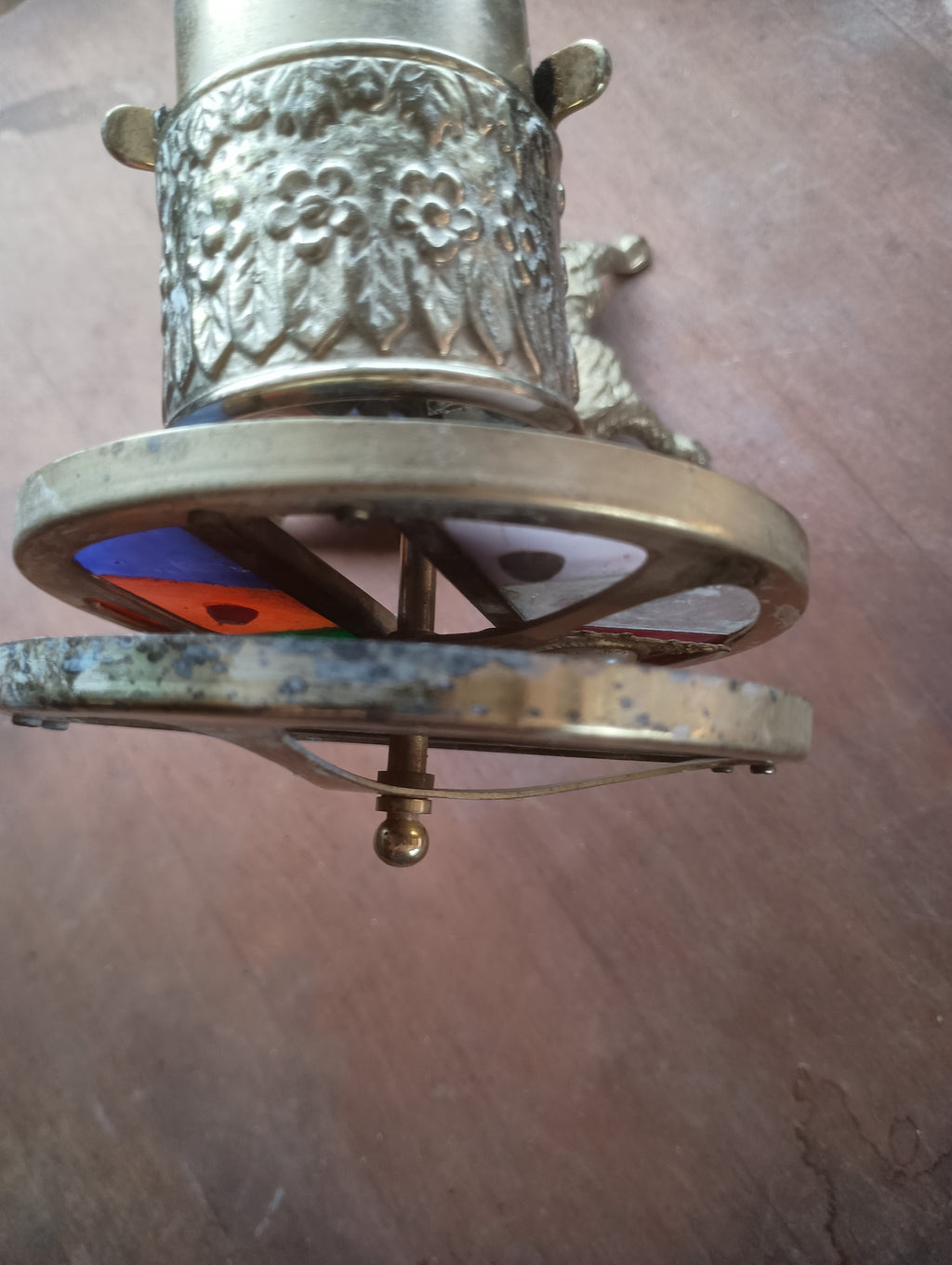 Vintage Handmade Brass & Stained Glass Parlor Tabletop Kaleidoscope