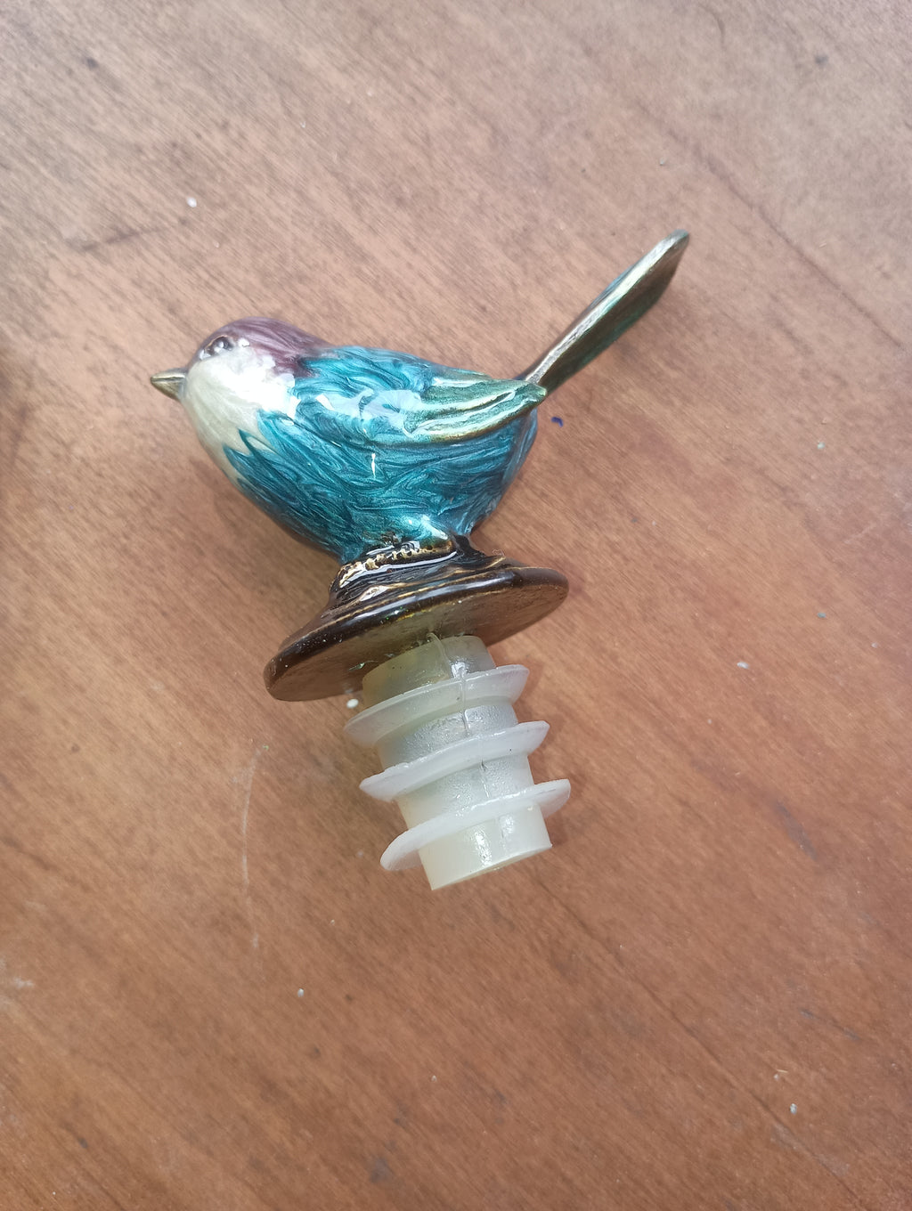Vintage Enameled Bluebird Glass Decanter / Perfume Bottle