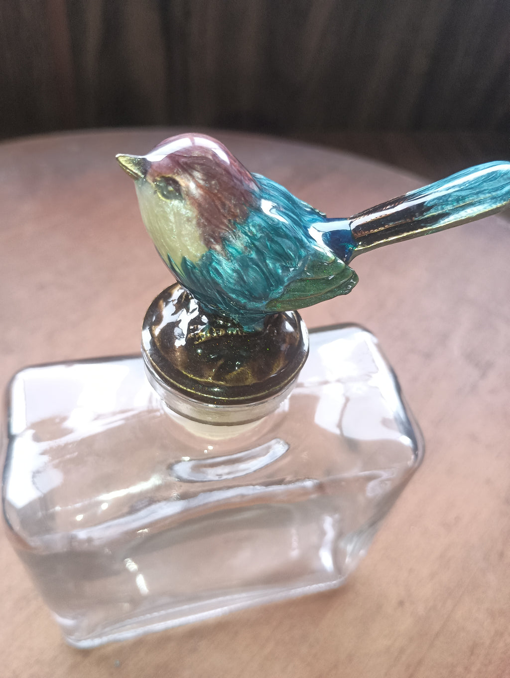 Vintage Enameled Bluebird Glass Decanter / Perfume Bottle