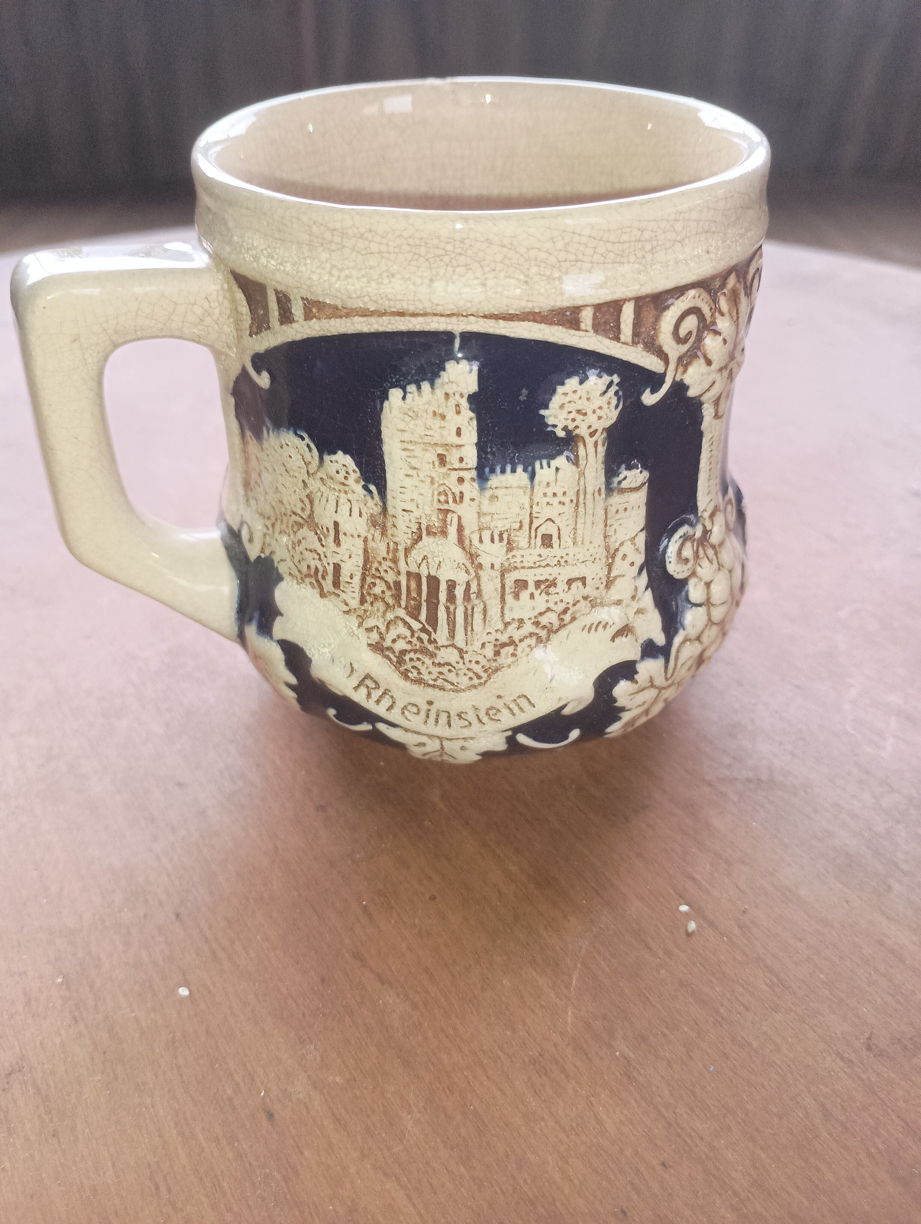 Vintage Gerz German Stoneware Relief Mug - Rhine River Castles (Ehrenfels, Pfalz, Rheinstein)