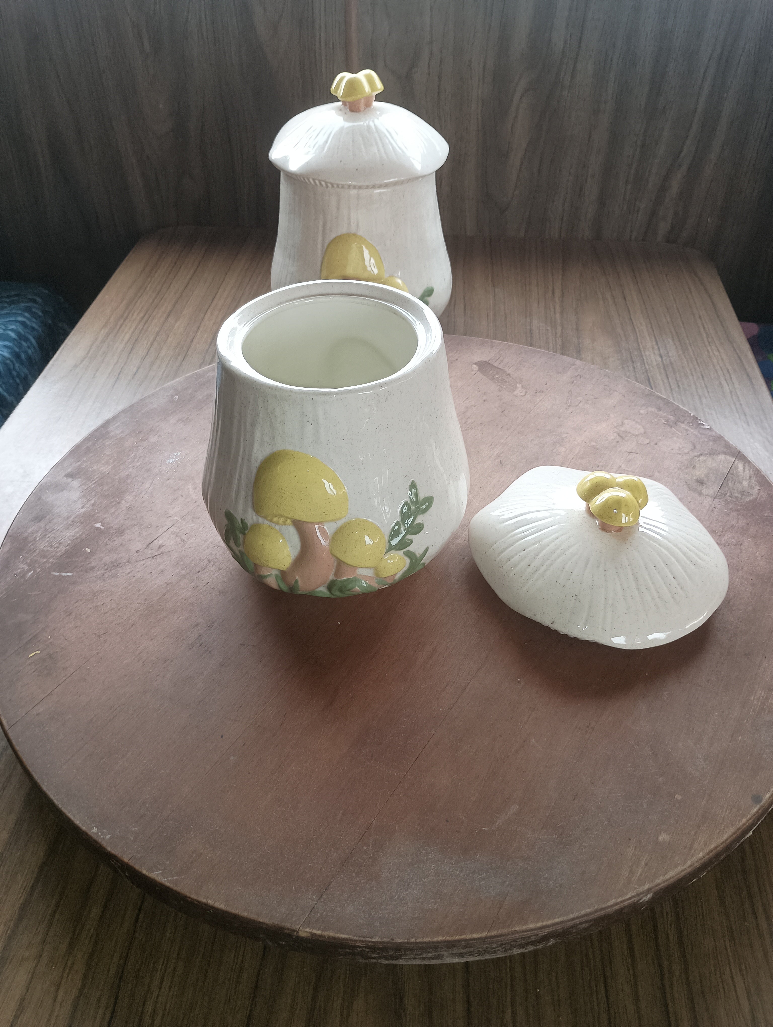 Vintage 1970s Arnel’s Ceramic Mushroom Canister Set (4-Piece)