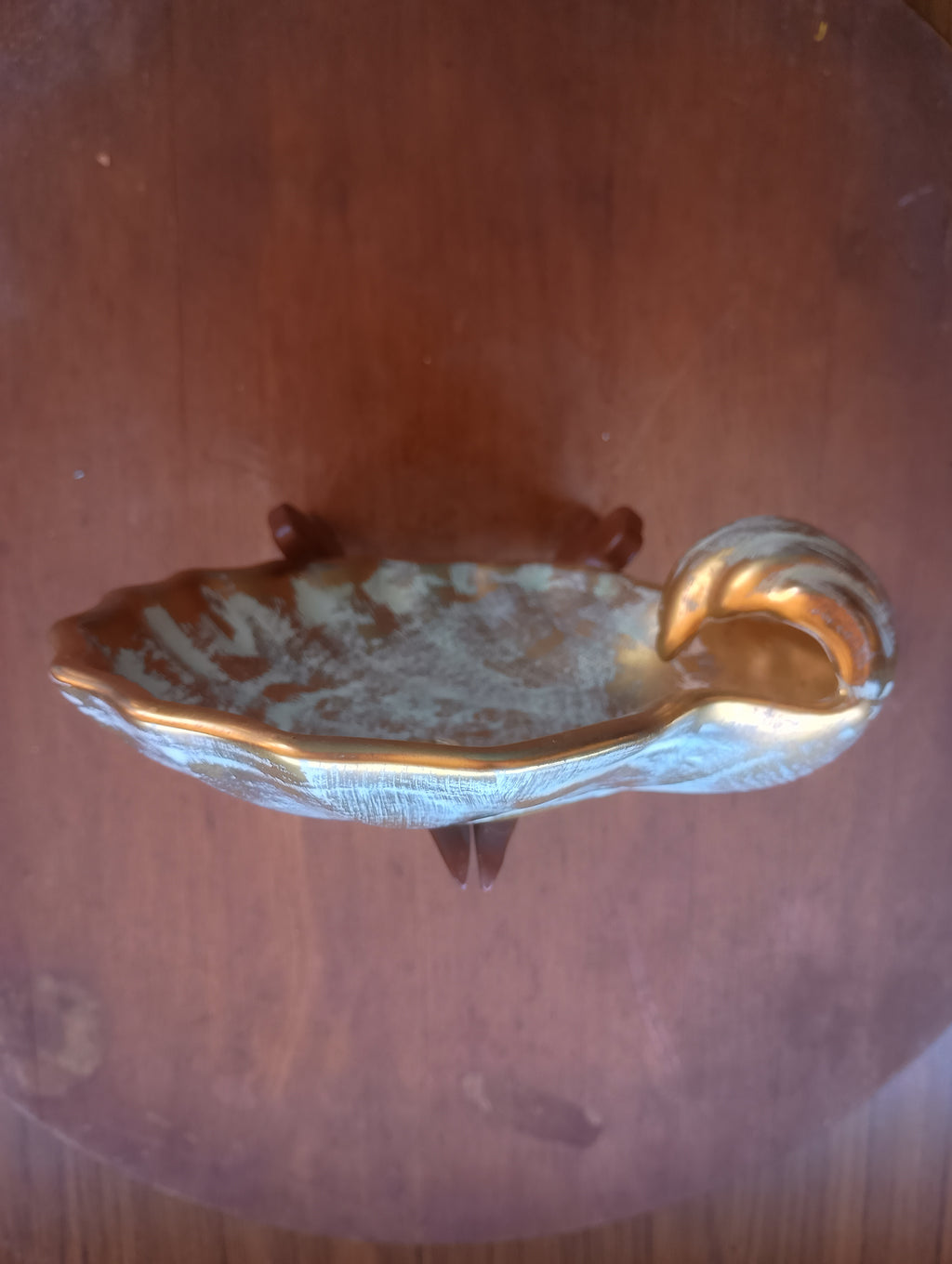 Vintage Mid-Century Stangl Pottery Iridescent Gold & Turquoise Shell Dish - #4018