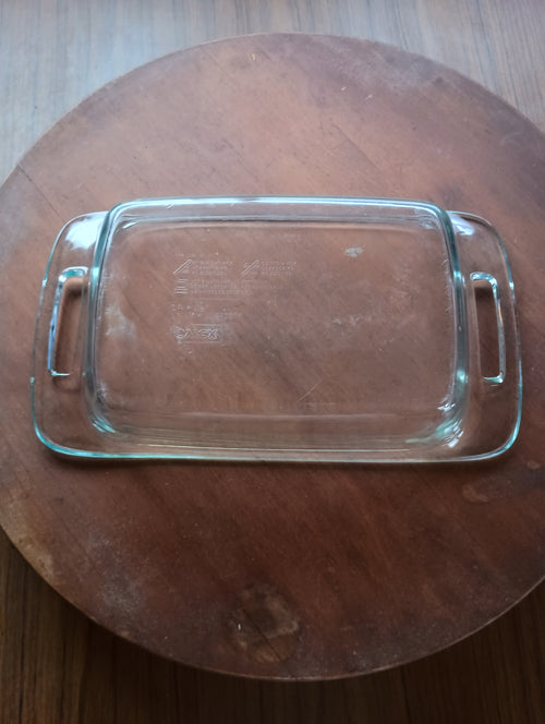 -Pyrex glass baking dish with handles