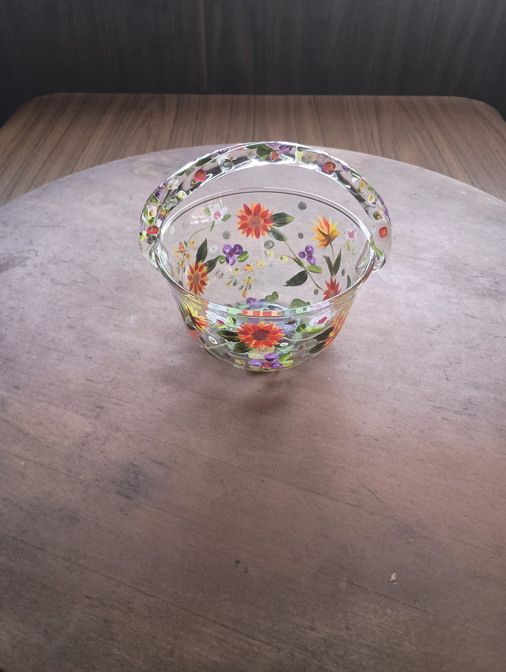 Hand-Painted "Wildflower Meadow" Glass Basket & Candle Holder Set