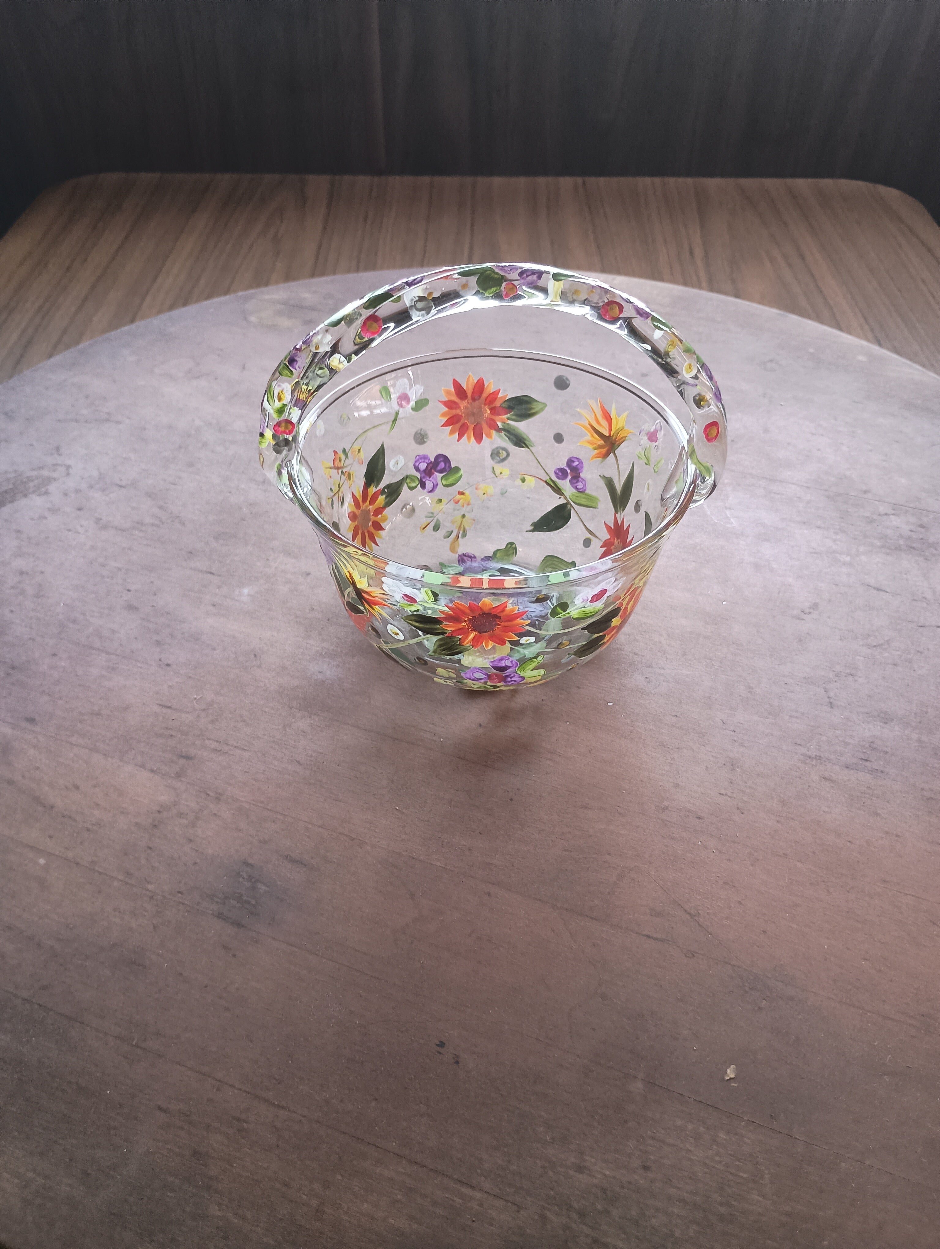 Hand-Painted "Wildflower Meadow" Glass Basket & Candle Holder Set