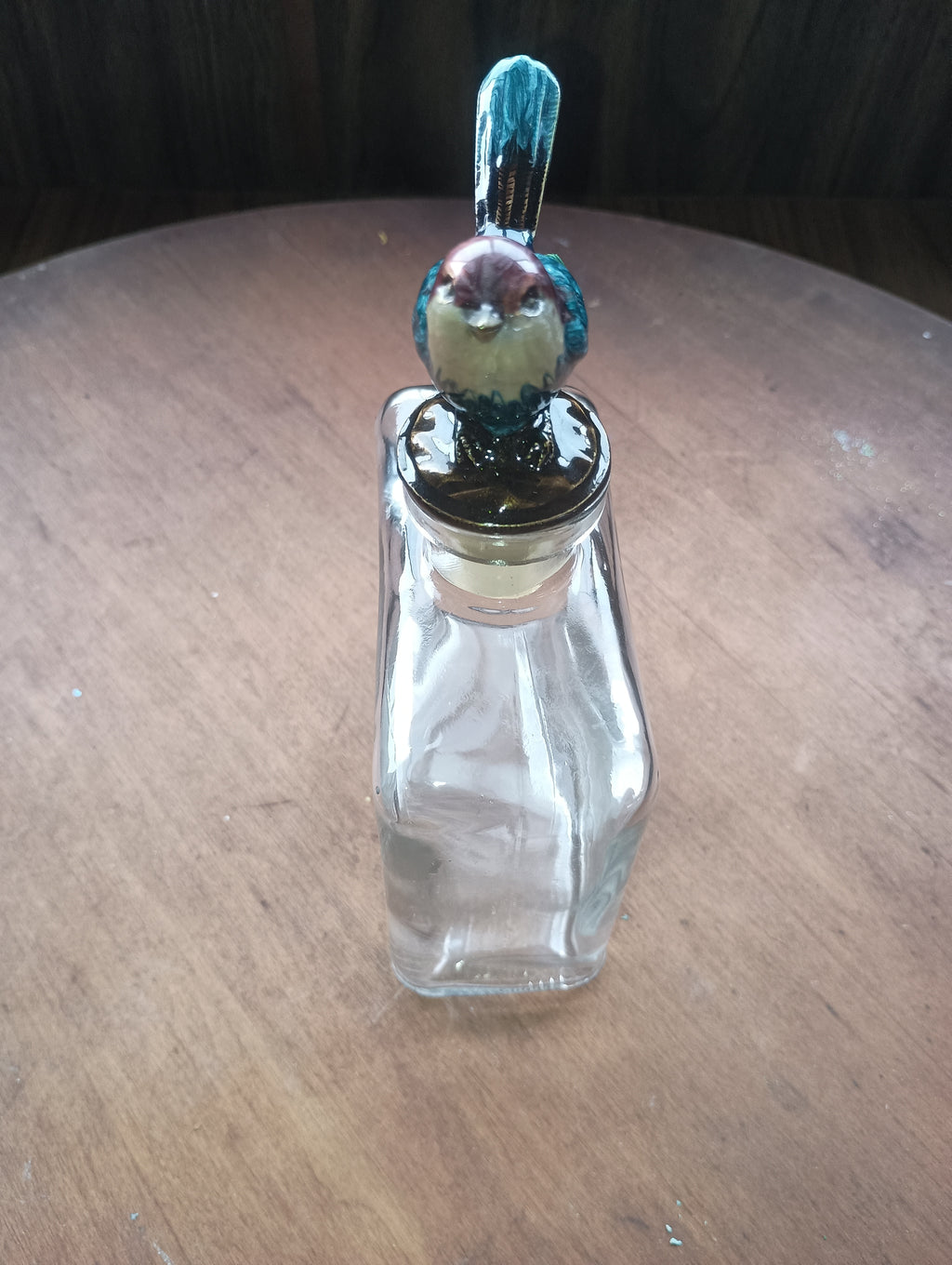 Vintage Enameled Bluebird Glass Decanter / Perfume Bottle