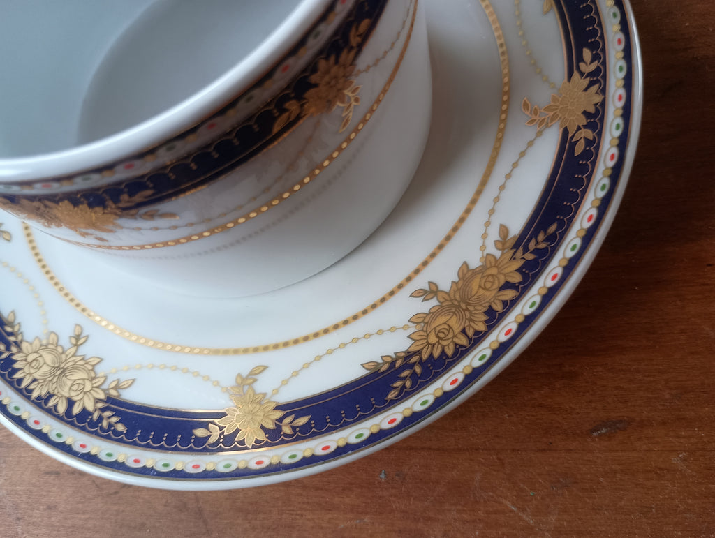 Royal Doulton Cobalt & Gold Filigree Porcelain Cup and Saucer