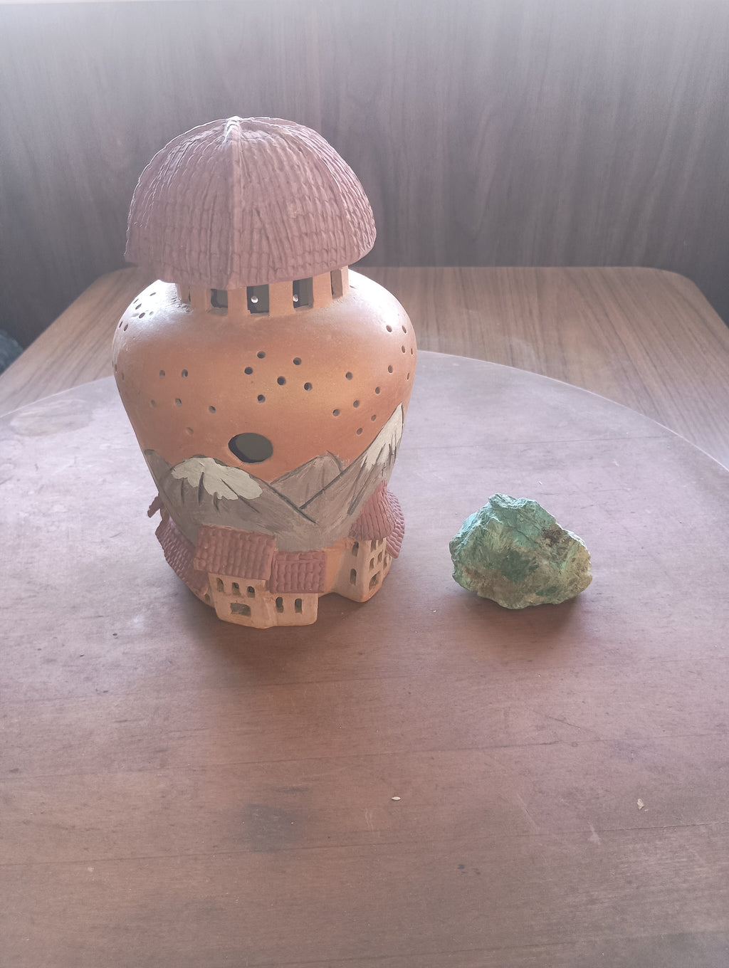 Mountain Village" Hand-Carved Terracotta Lantern