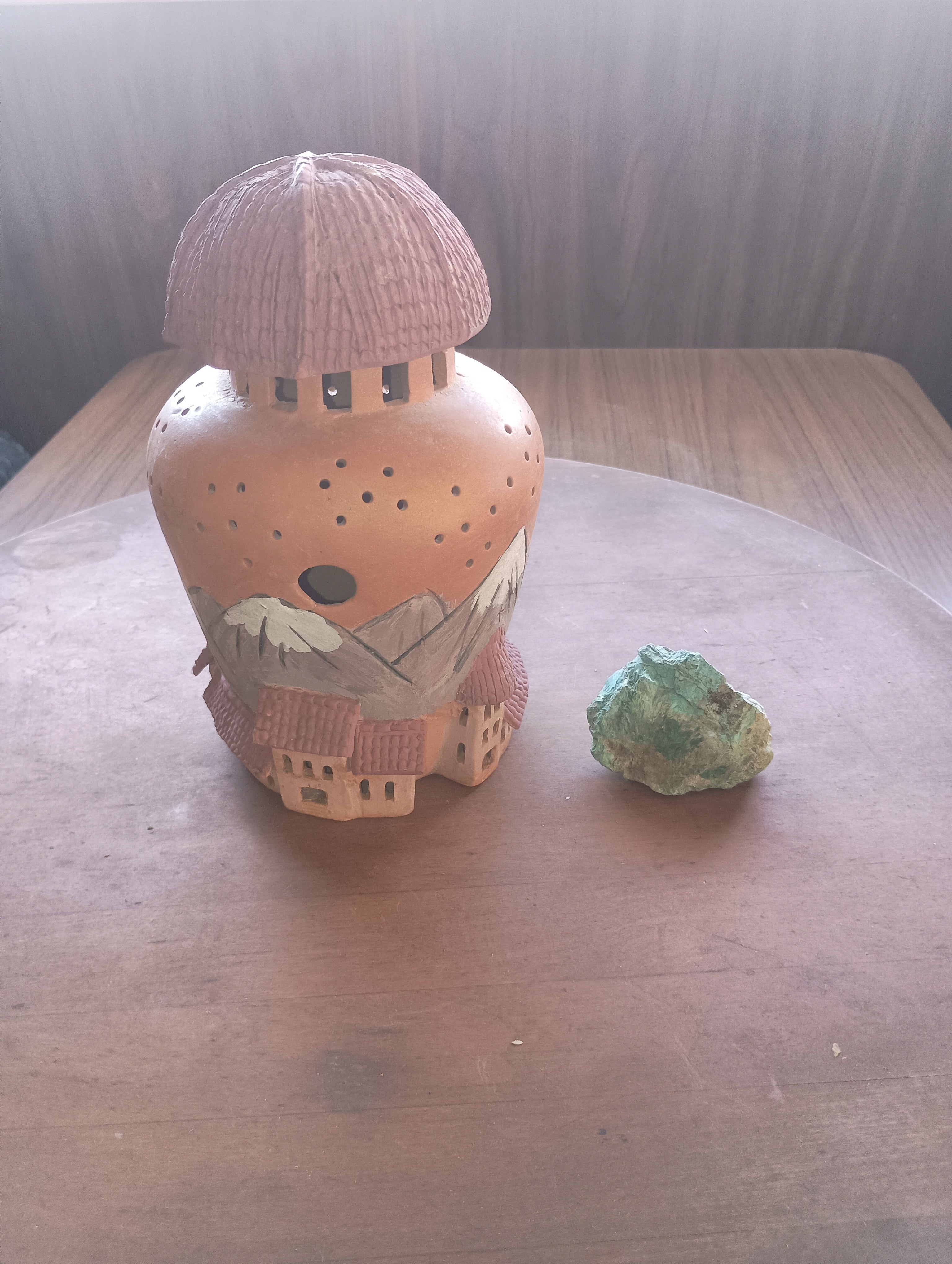 Mountain Village" Hand-Carved Terracotta Lantern