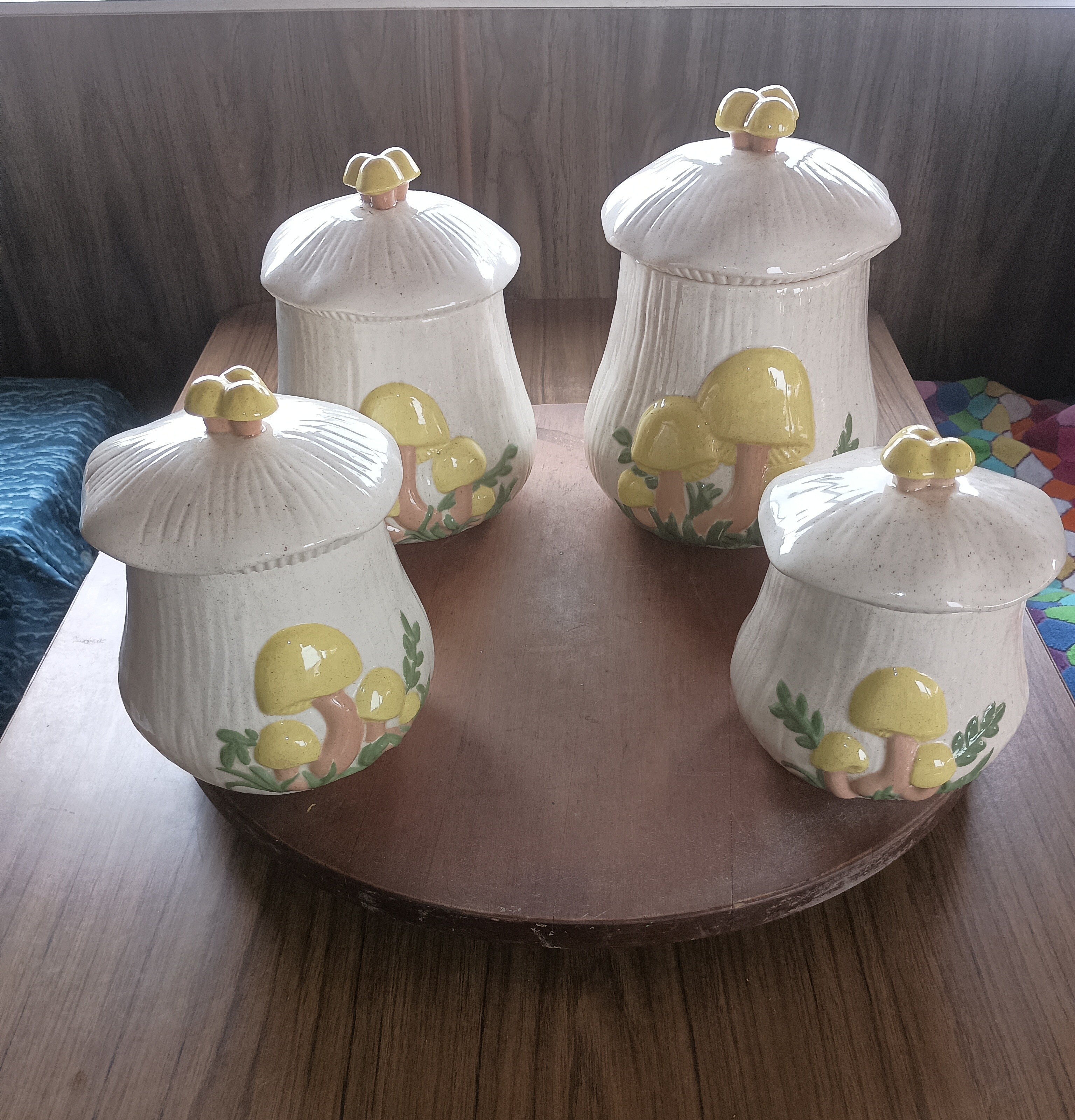 Vintage 1970s Arnel’s Ceramic Mushroom Canister Set (4-Piece)