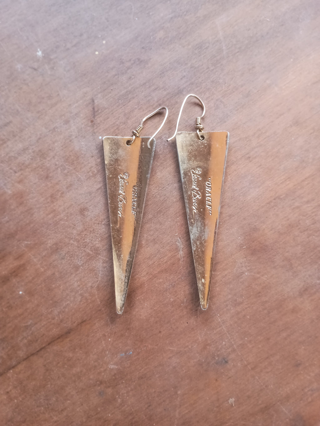 Authentic Vintage 1980s Signed Laurel Burch "Oracle" Cloisonné Enamel Triangle Earrings