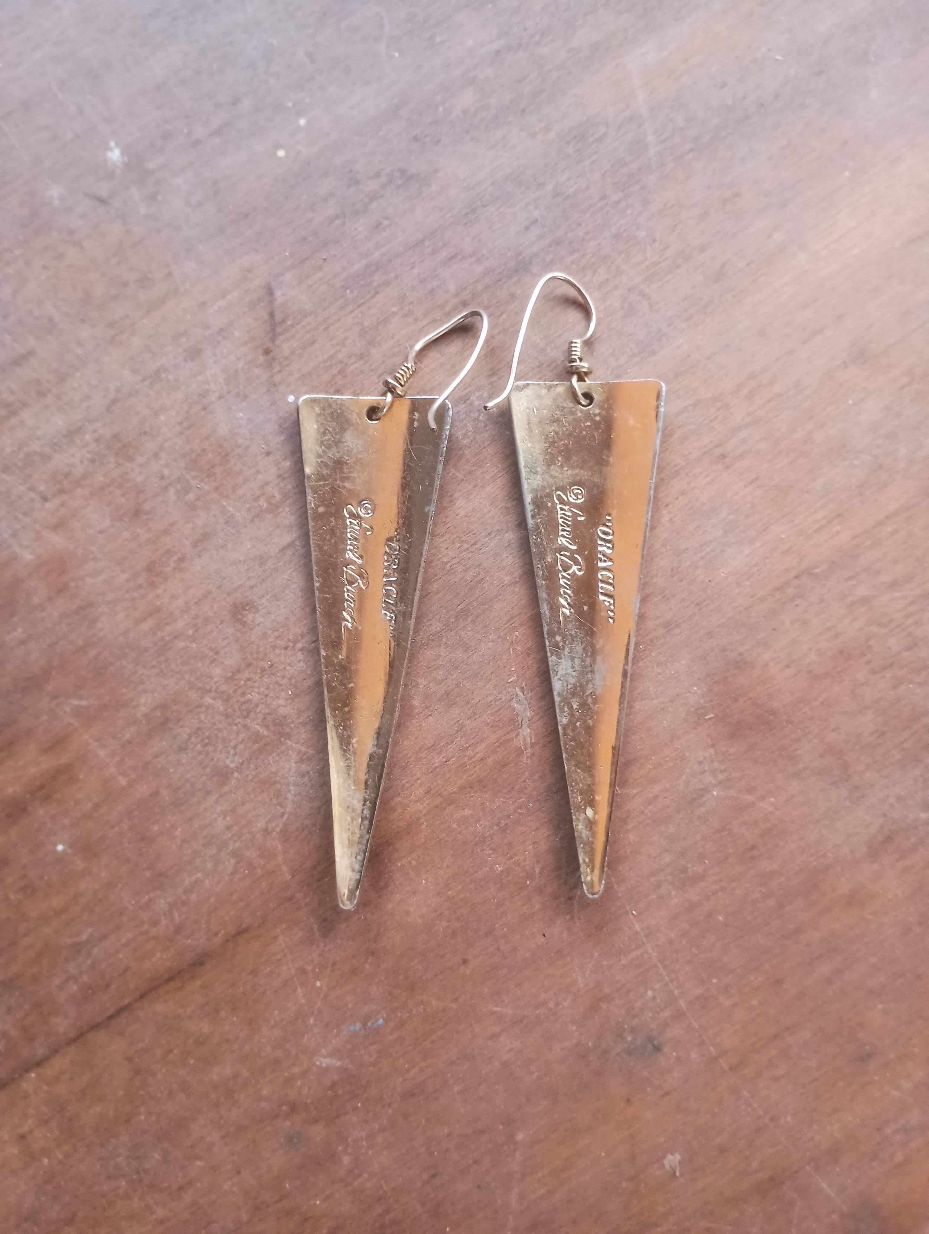 Authentic Vintage 1980s Signed Laurel Burch "Oracle" Cloisonné Enamel Triangle Earrings