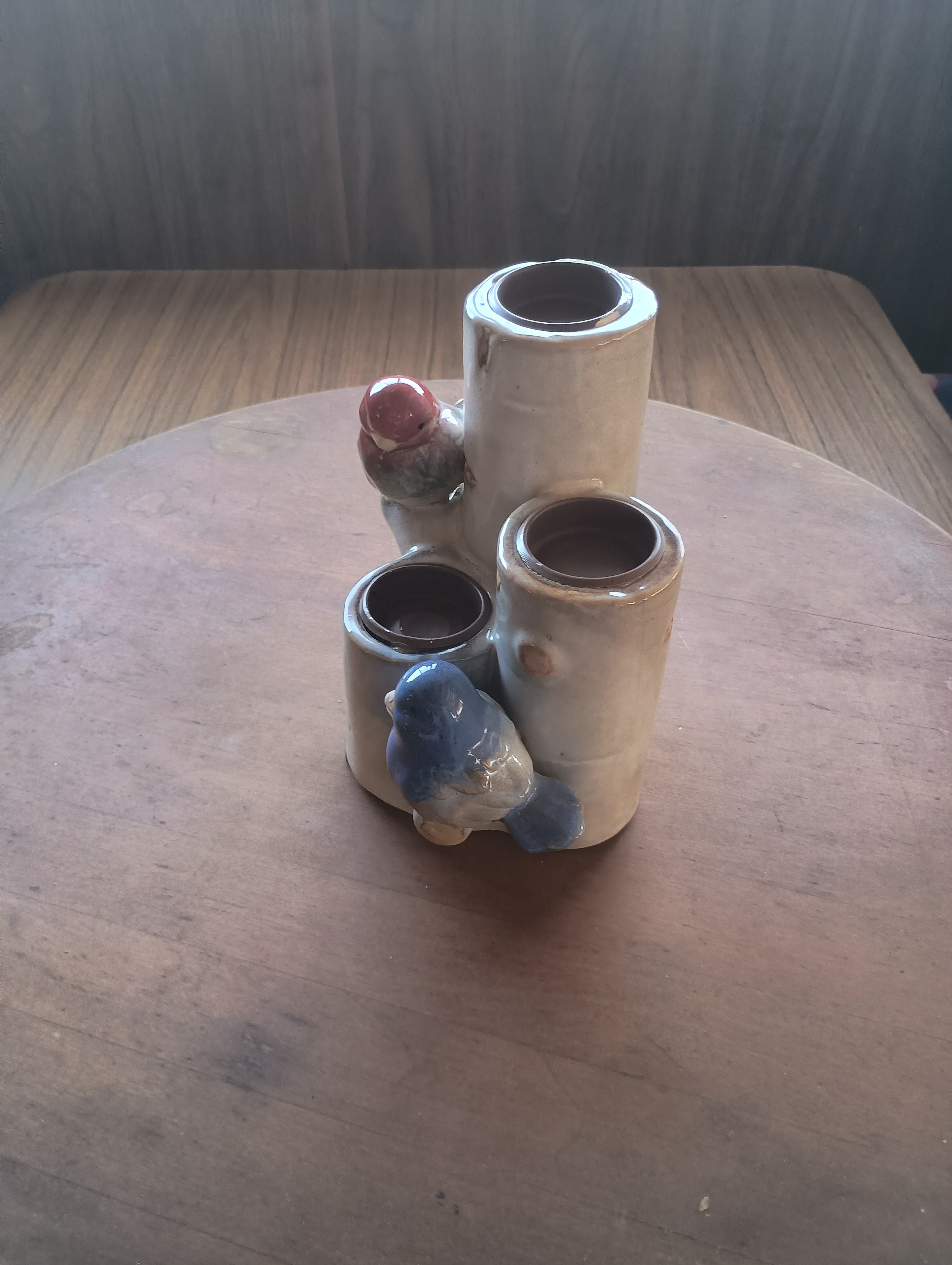 Artisan Birch Log & Songbird Triple Candle Holder