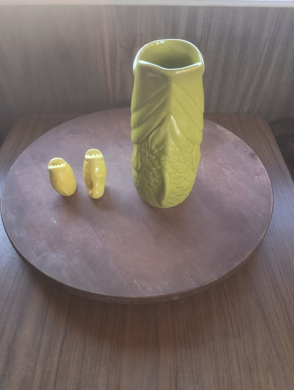 "Bistro Brights" Chartreuse Fish Gluggle Pitcher & Yellow Fish Salt/Pepper Shaker Set